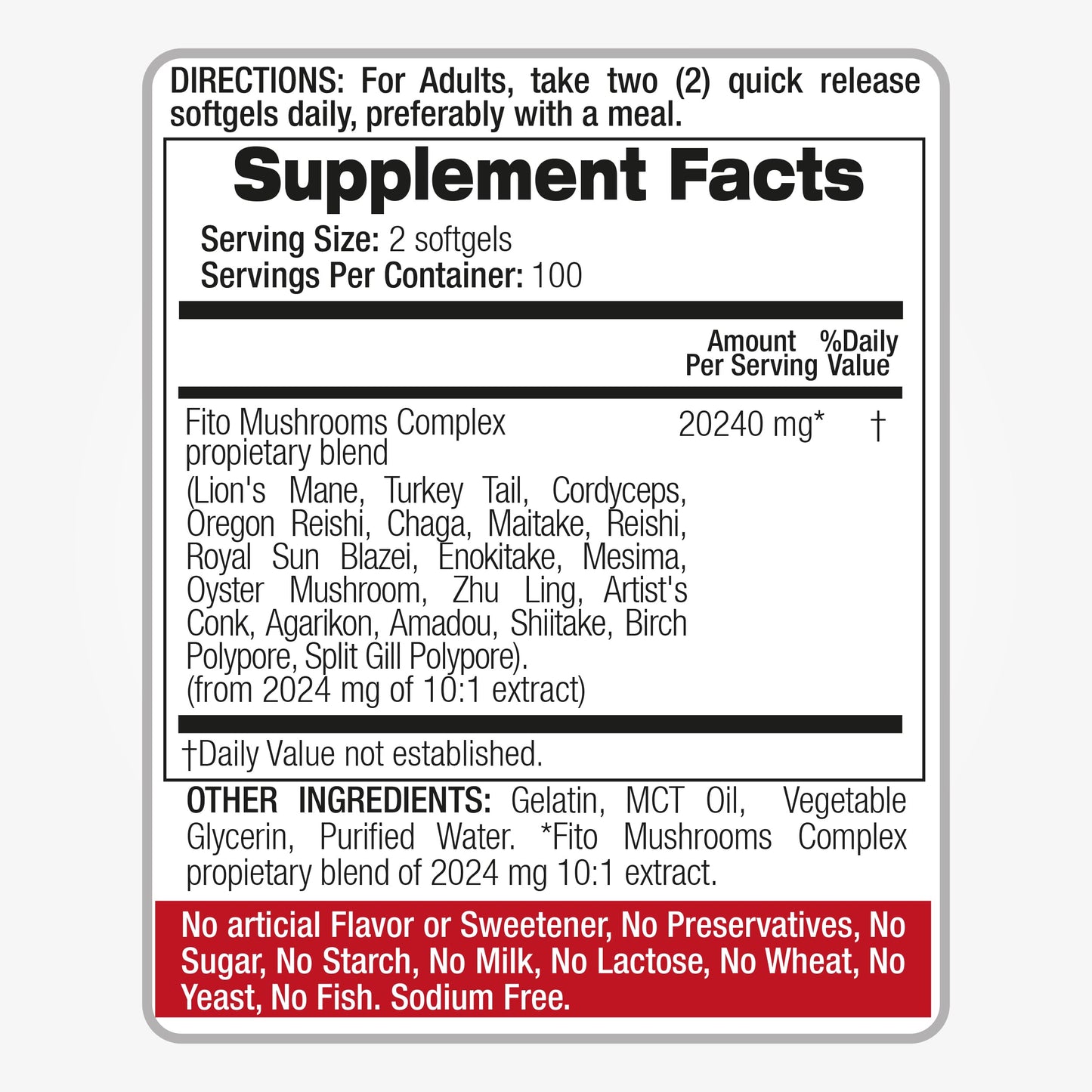 FITO MEDIC'S Lab Mushroom Complex Supplement 18 Species Blend Softgels 200