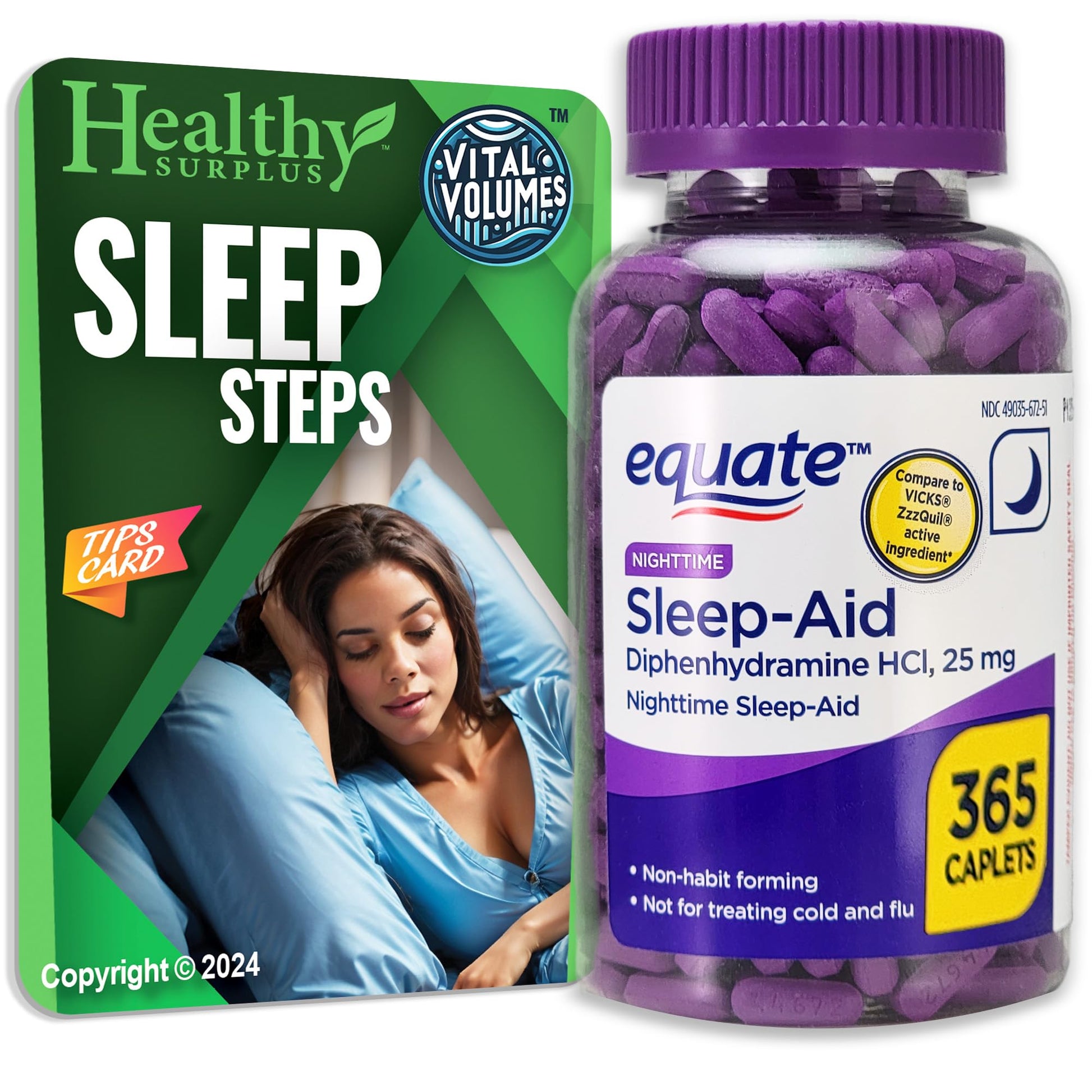 Healthy Surplus Equate Sleep-Aid Diphenhydramine HCI 25 mg Caplets, 365 Count