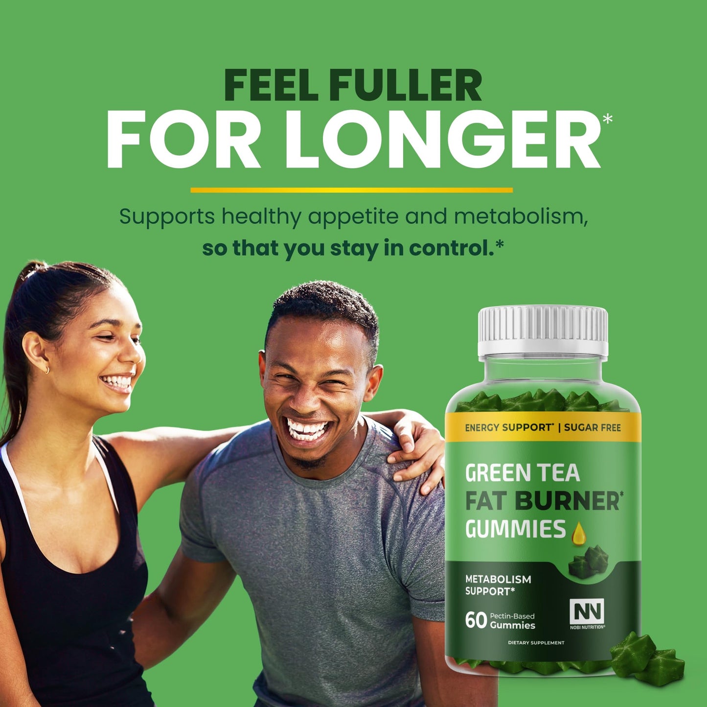 Nobi Nutrition Green Tea Fat Burner Gummies 60 Count