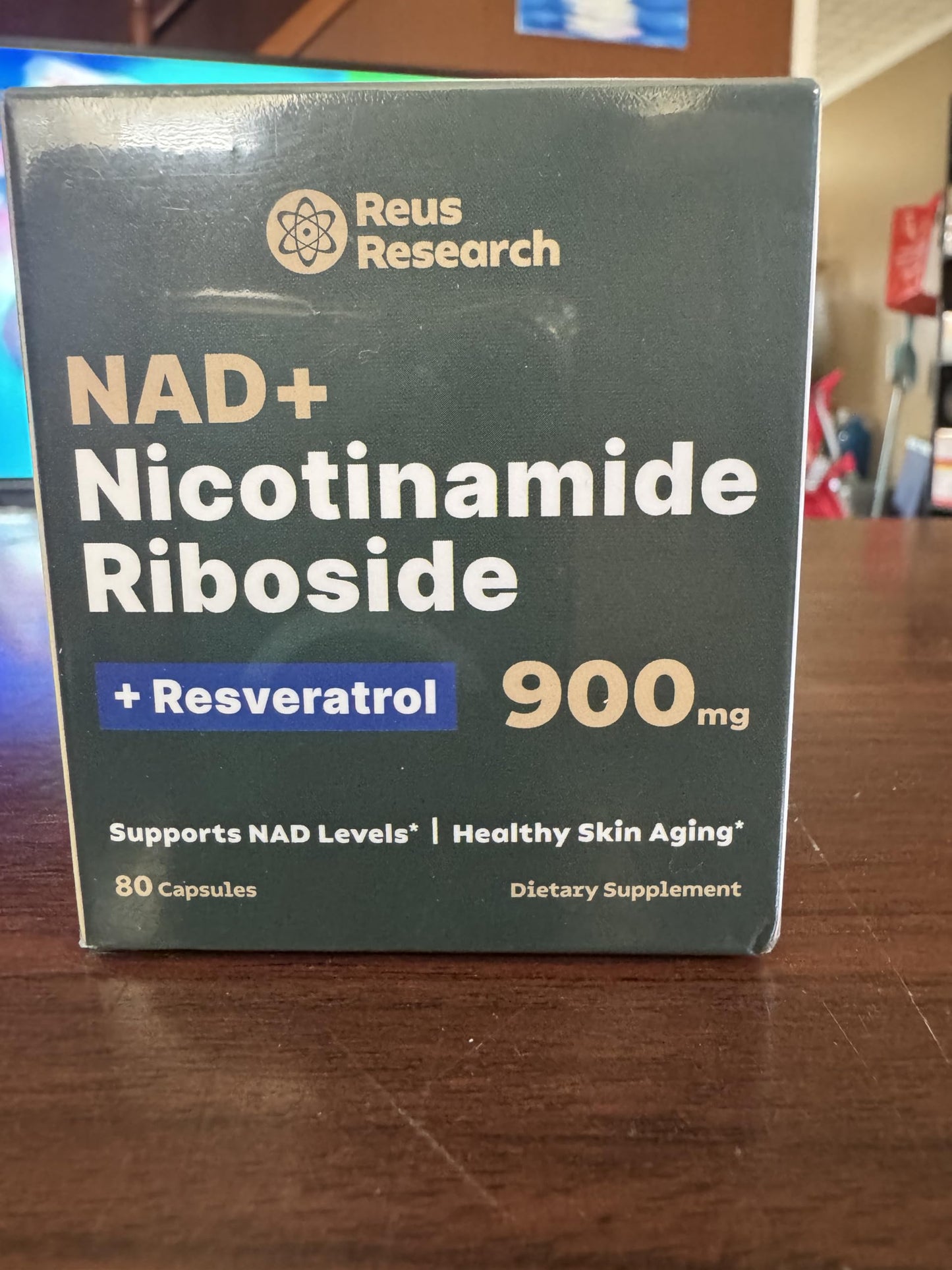 Reus Research NAD+ Nicotinamide Riboside 900mg, Liposomal NAD with Resveratrol, Skin Aging Support Supplement, 92 Capsules
