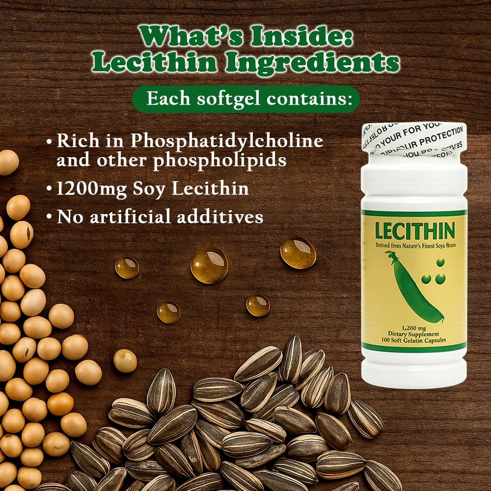 NCB NCB TECHNOLOGY Soy Lecithin 1,200 mg Non-GMO Capsule, 100 Capsules