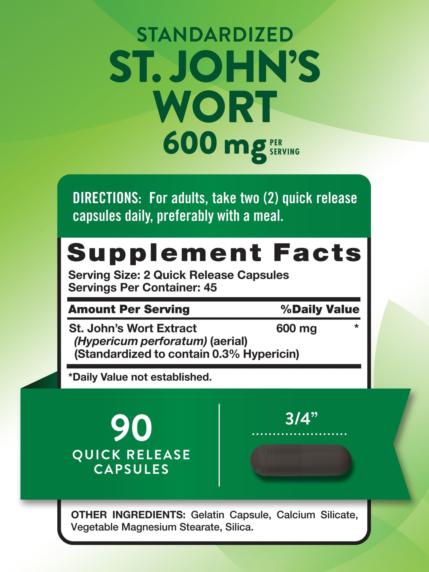 Nature's Truth St Johns Wort 600mg Capsules, 90 Count
