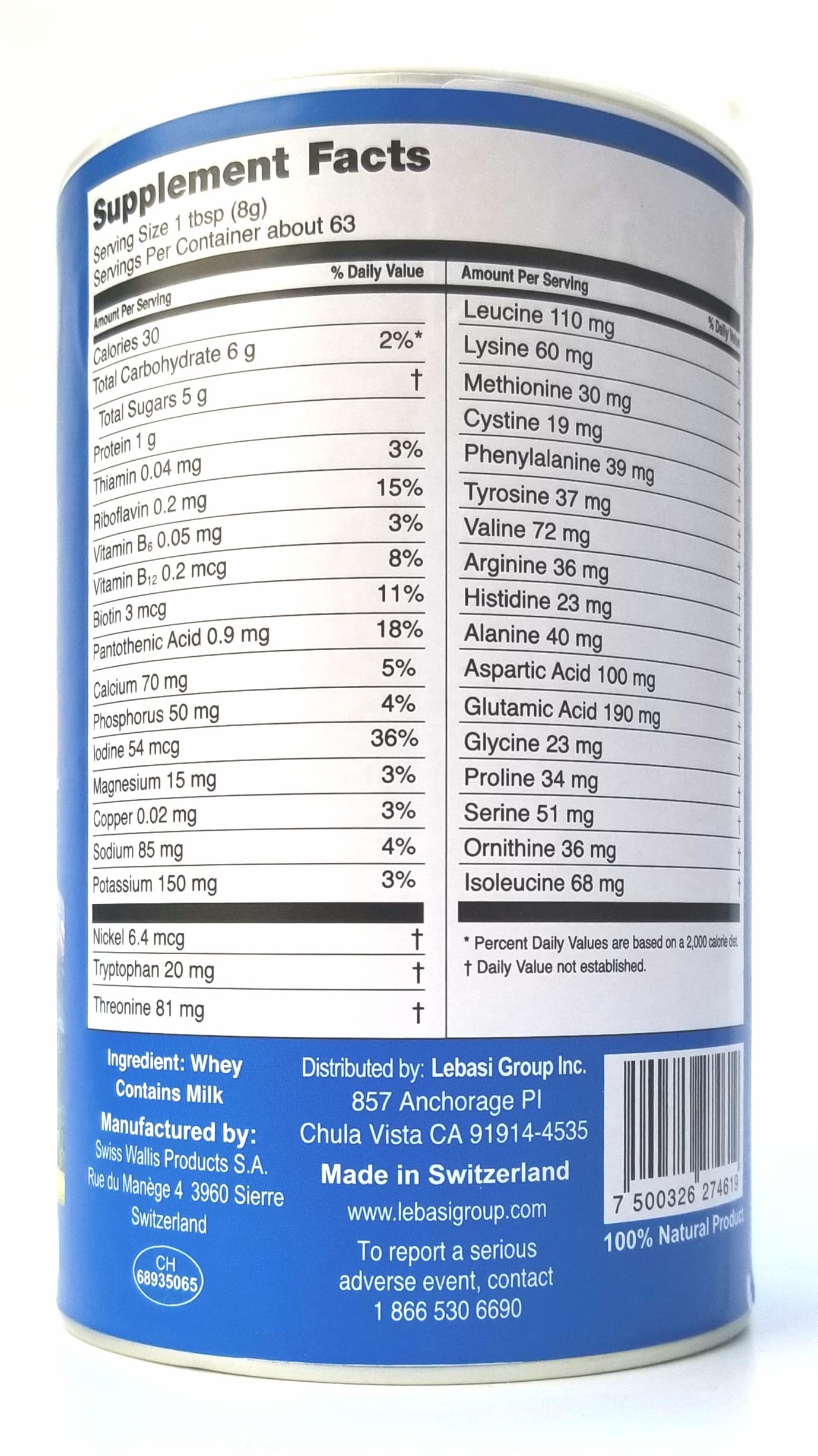 Lebasi Lactoserum Swiss Whey Supplement Powder 35.2 oz