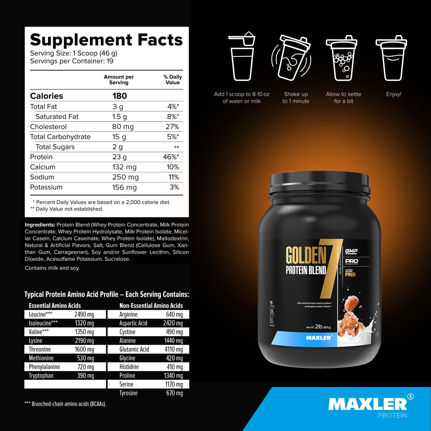 Maxler Golden 7 Protein Blend Protein Powder Salted Caramel, 32 Servings