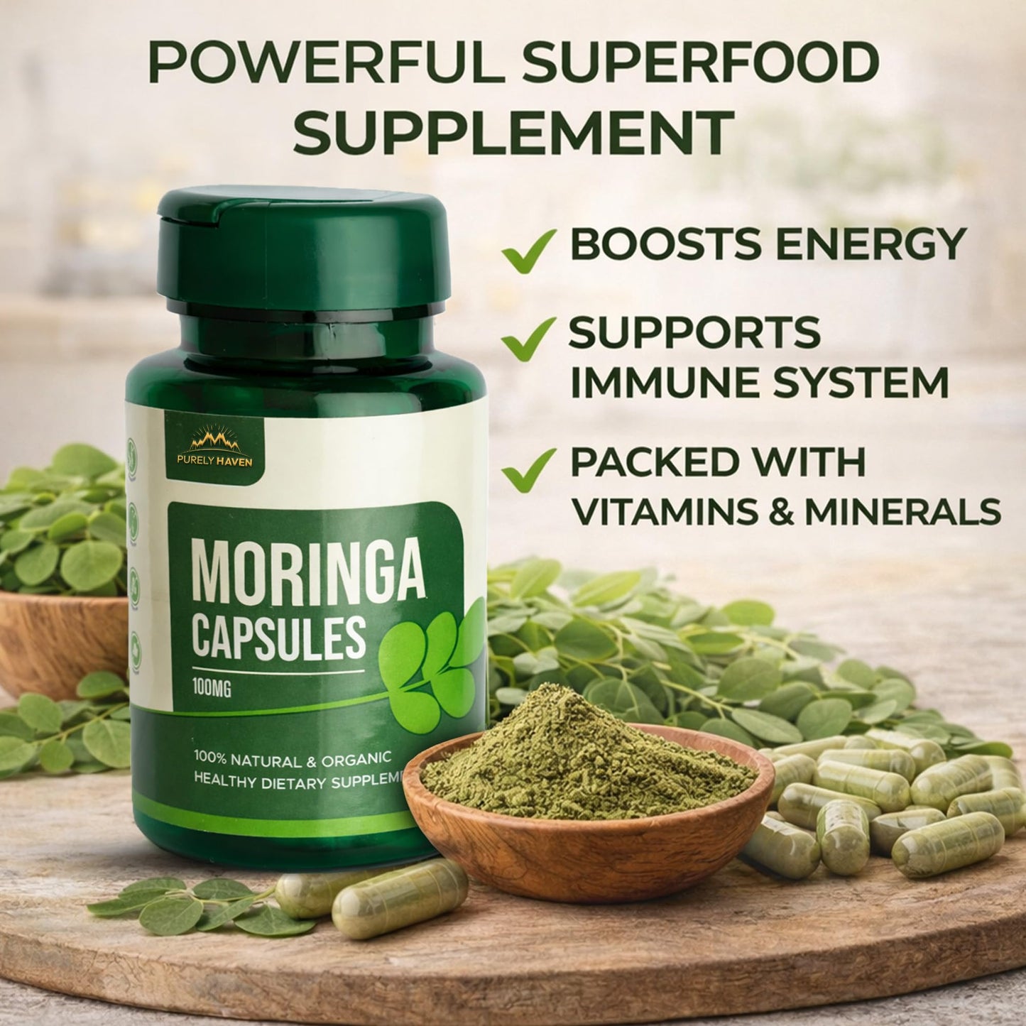 RAFFINO Moringa Organic Capsules, 60 Capsules