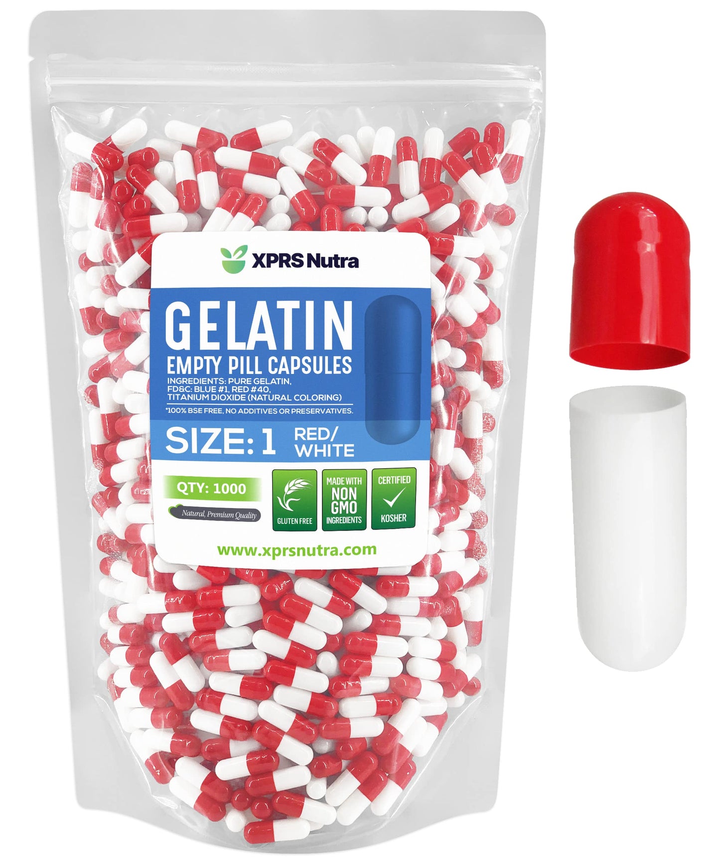 XPRS Nutra Empty Gelatin Capsules Size 1, 1000 Count Capsules
