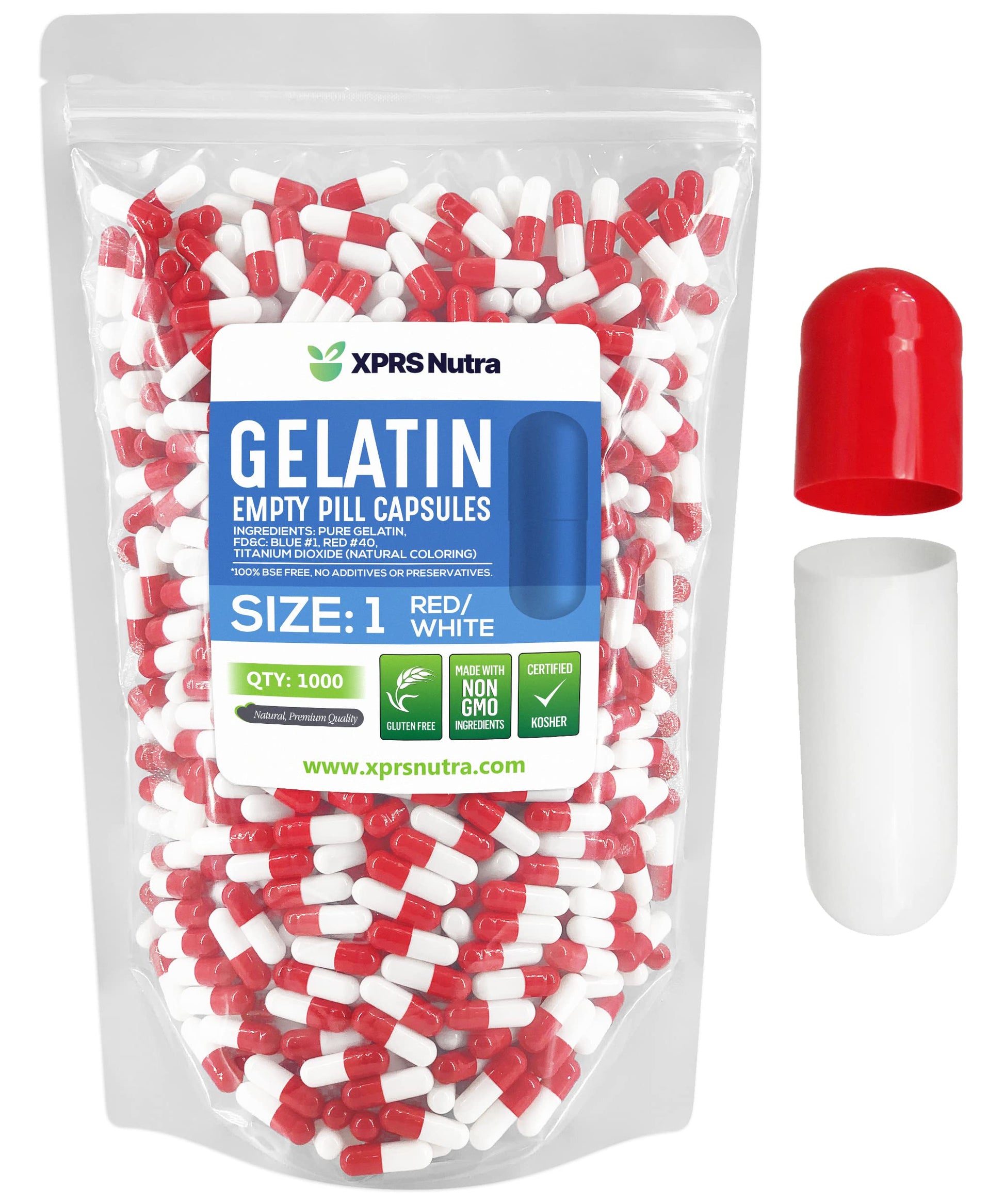 XPRS Nutra Empty Gelatin Capsules Size 1, 1000 Count Capsules