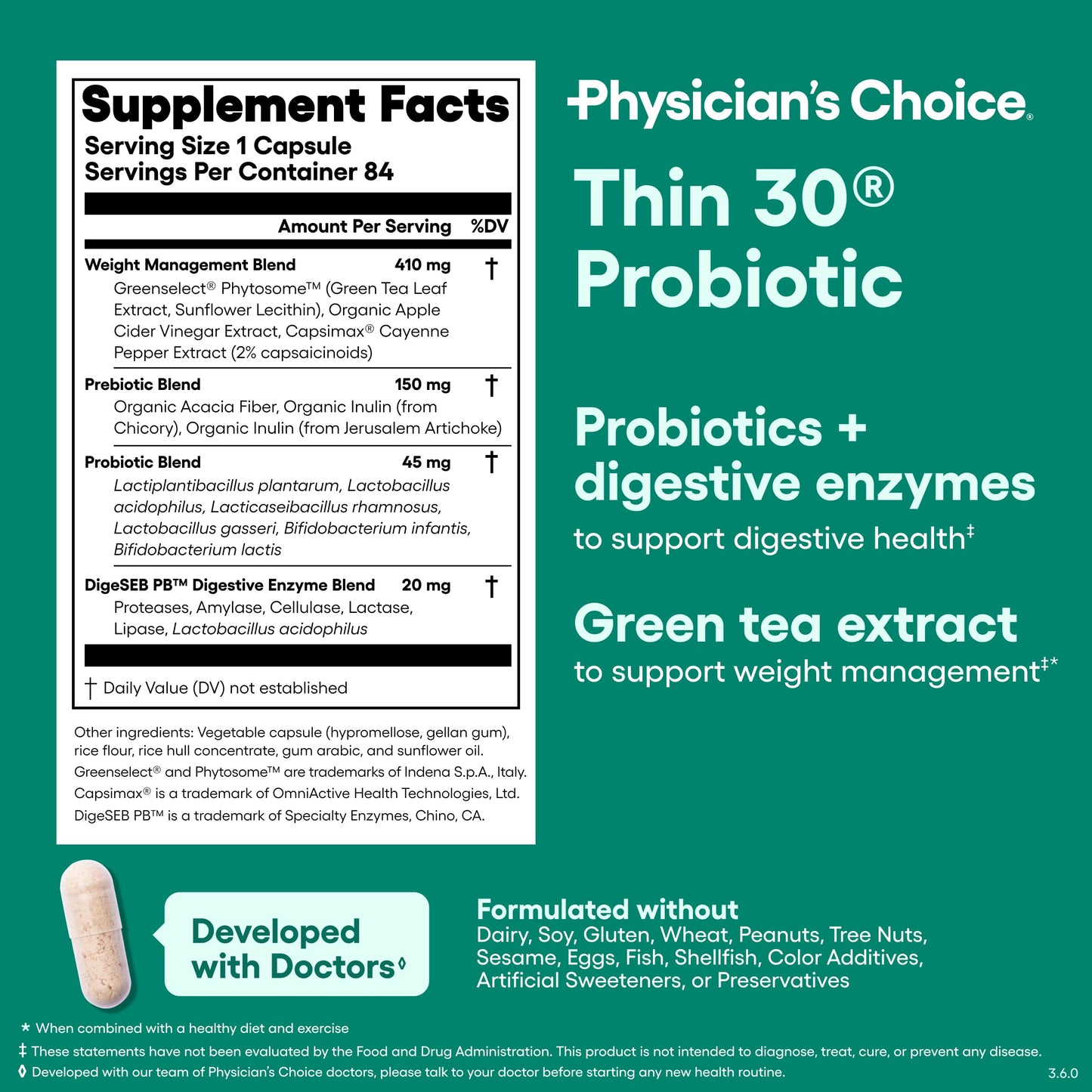 Physician's CHOICE Probiotics for Weight Management & Bloating Capsules, 84 Count