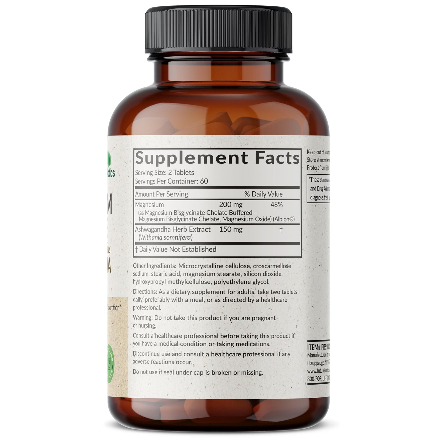 Futurebiotics Magnesium Glycinate + Ashwagandha Tablets, 120