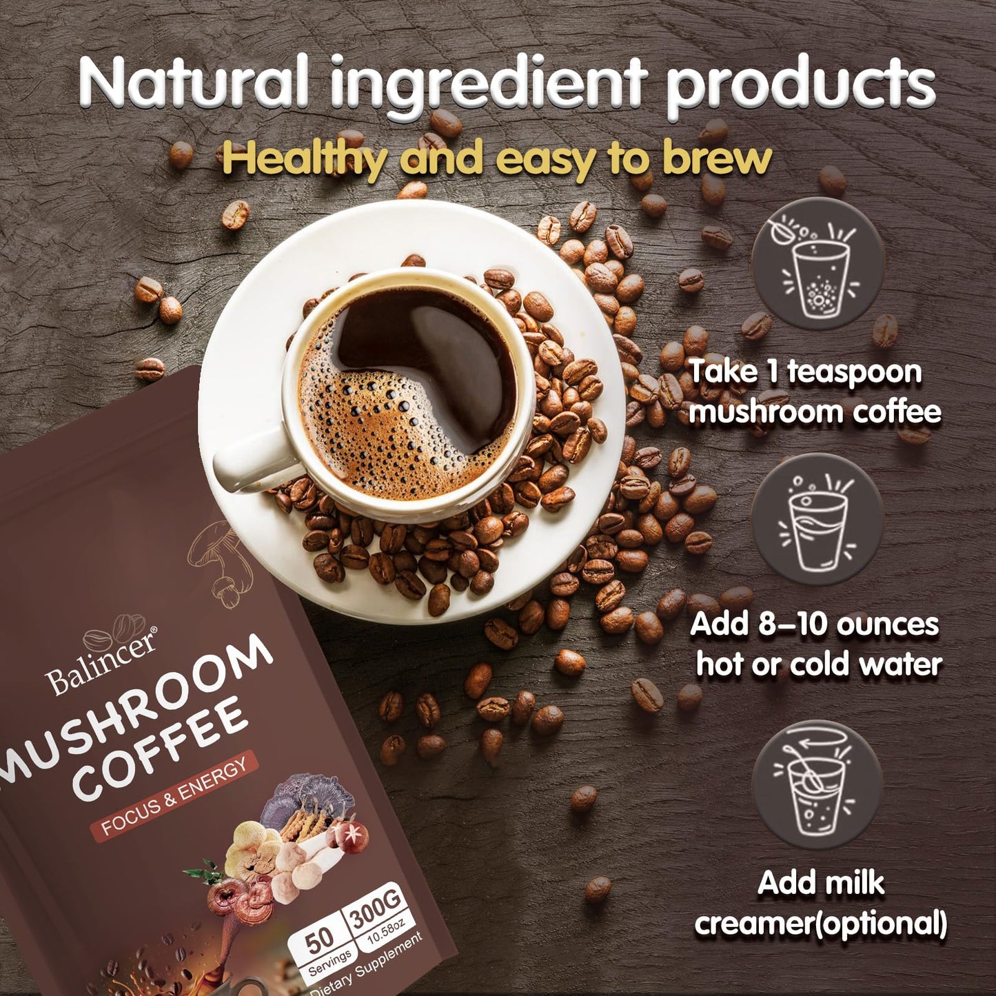Balincer Mushroom Coffee Powder 10.58 Ounce