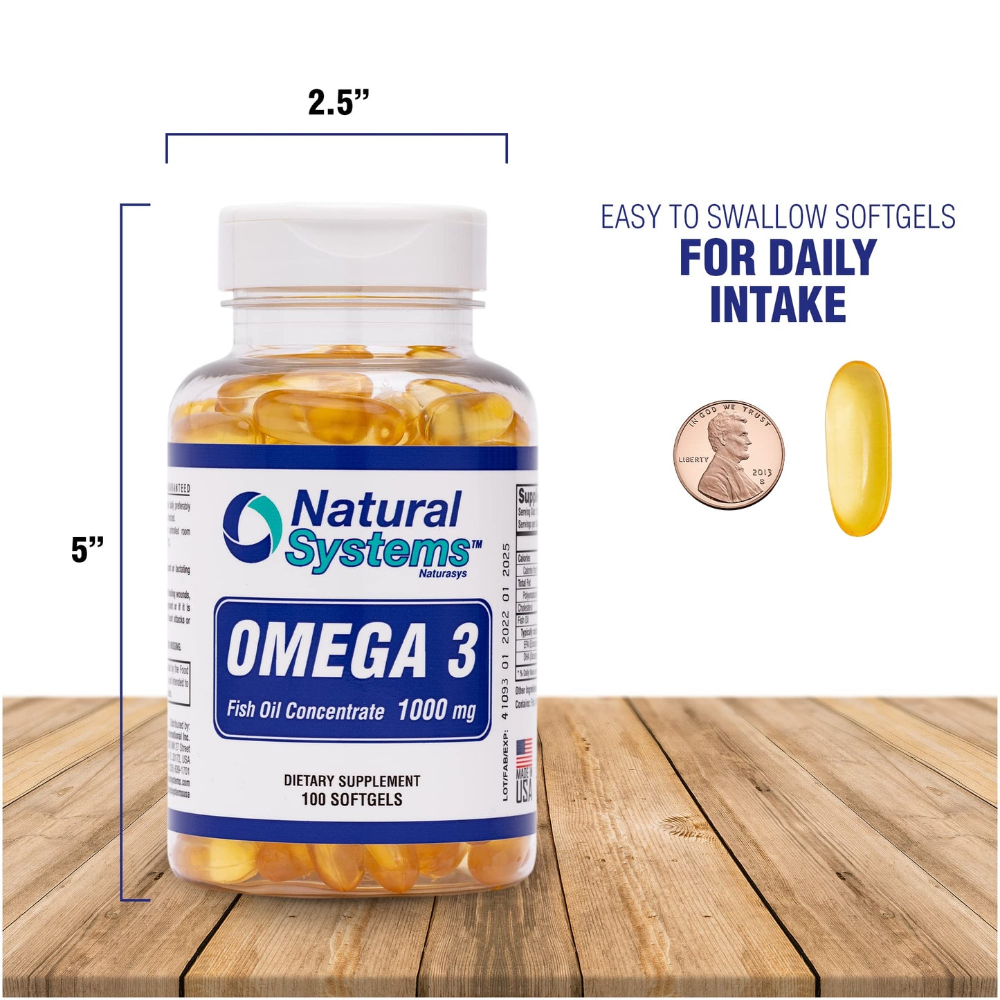 Natural Systems Naturasys Omega 3 1000mg Fish Oil Capsules, 100 Count