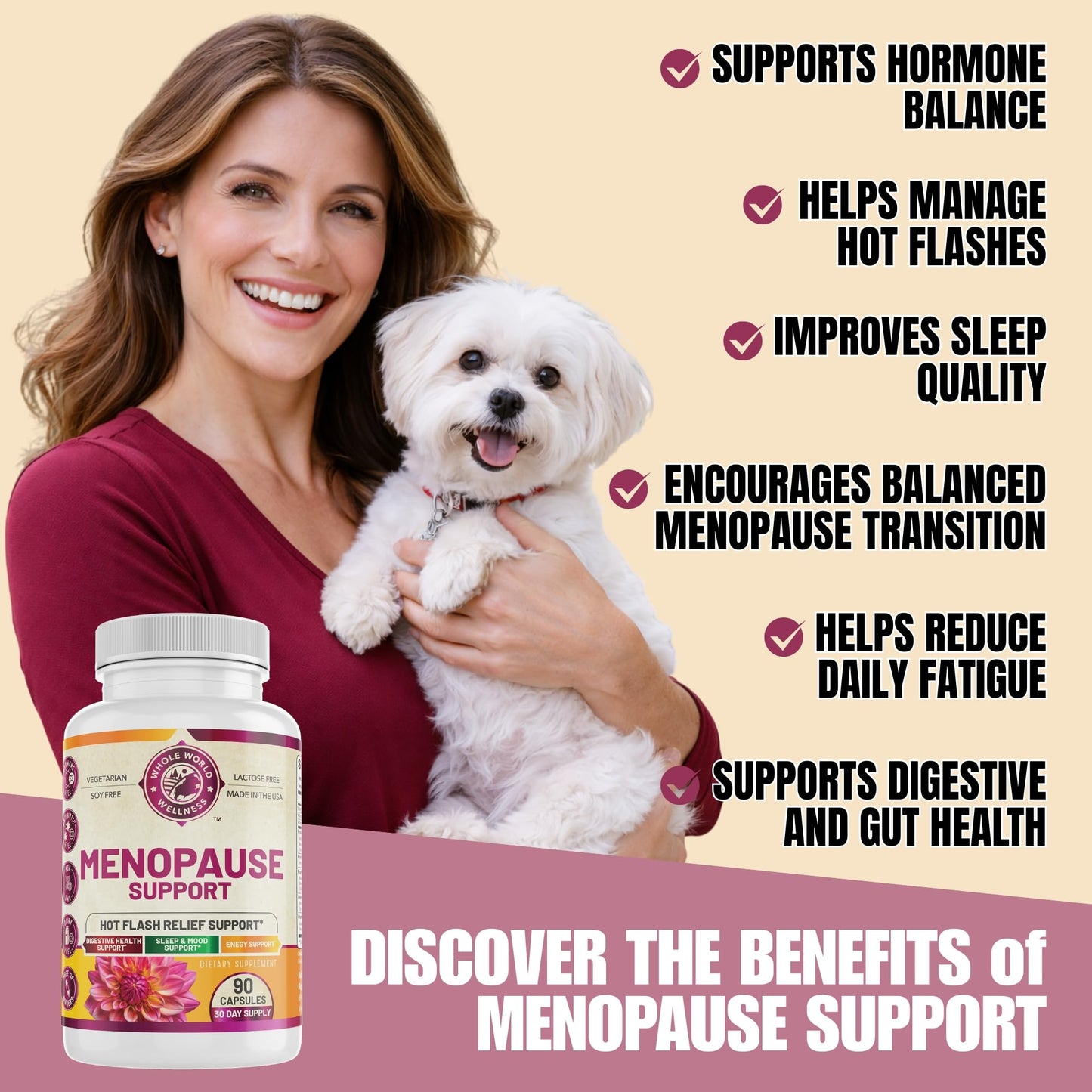 WHOLE WORLD WELLNESS Complete Menopause Support with Probiotics & Prebiotics Capsules, 90 Count