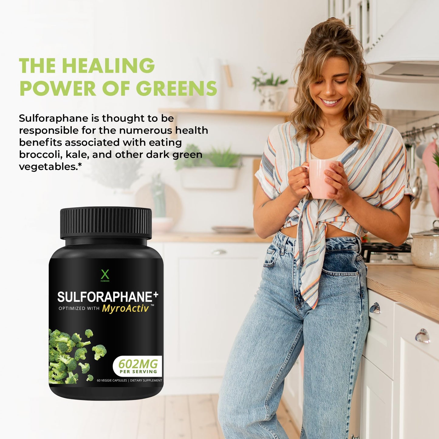 HUMANX Sulforaphane+ 602mg with Broccoli Seed Extract & Moringa Capsule, 60 Count