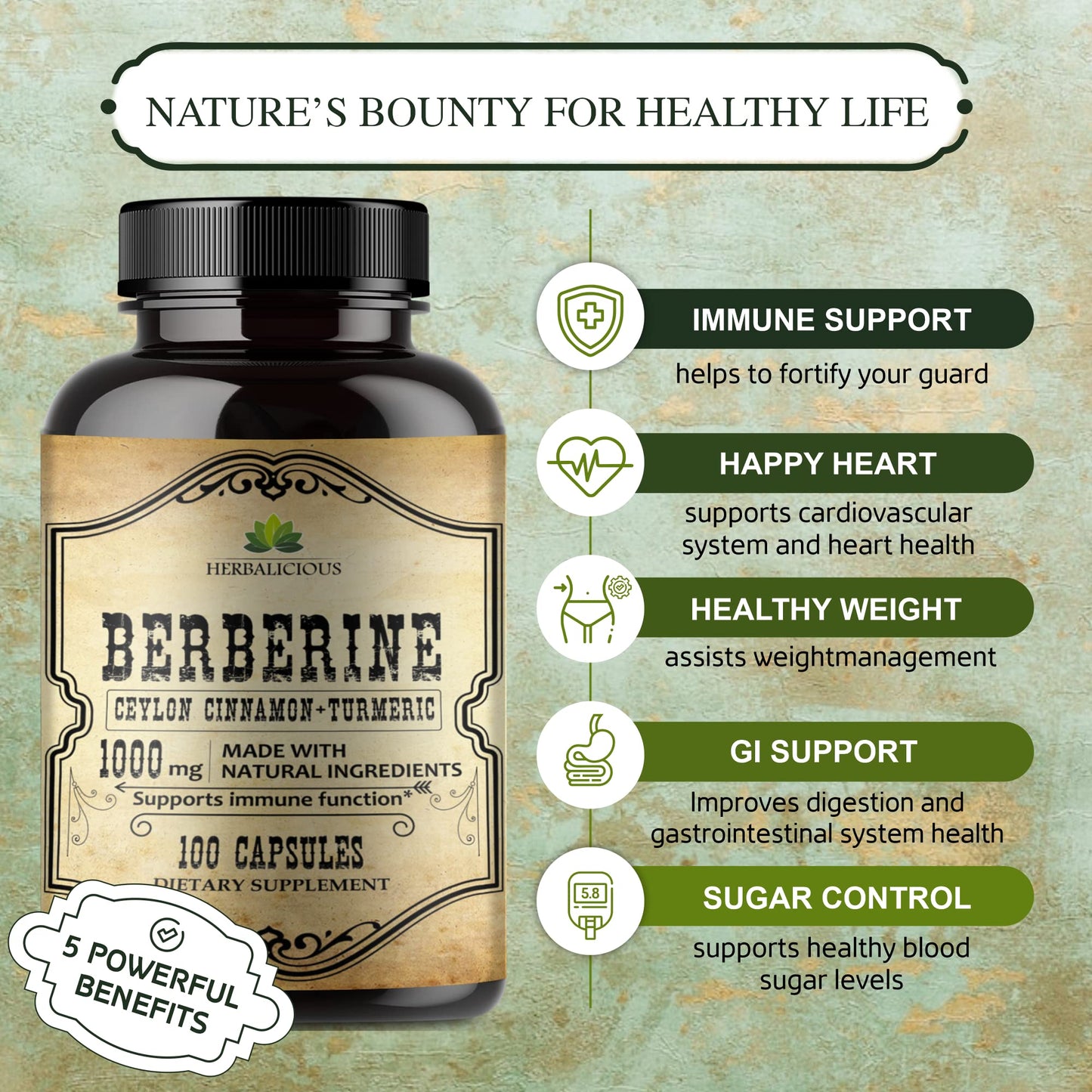 HERBALICIOUS Berberine Capsules, 100 Capsules