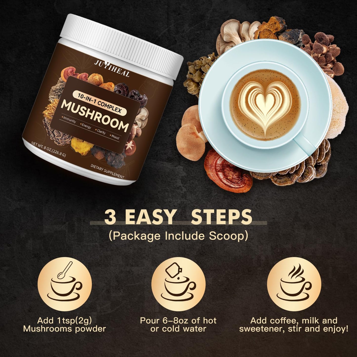 JUYIHEAL 10-in-1 Mushroom Powder 8oz
