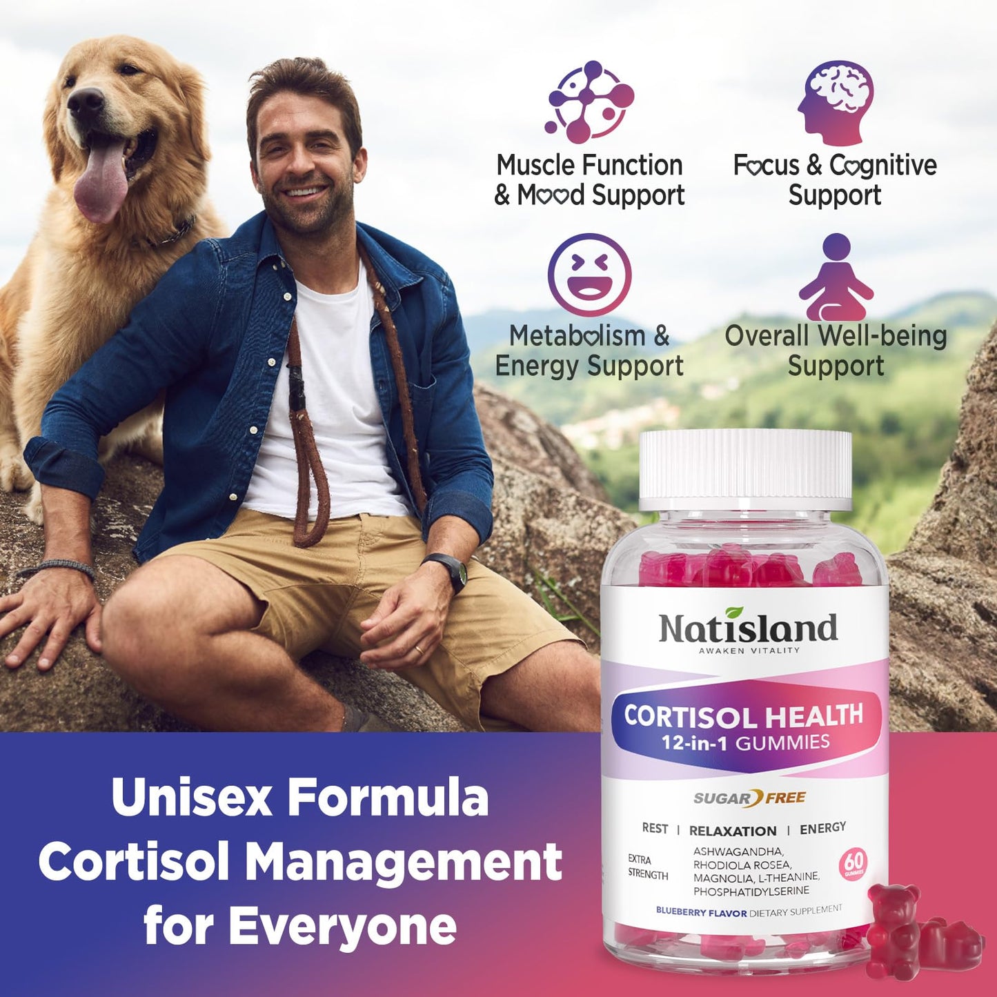NATISLAND Cortisol Gummies 60 Count