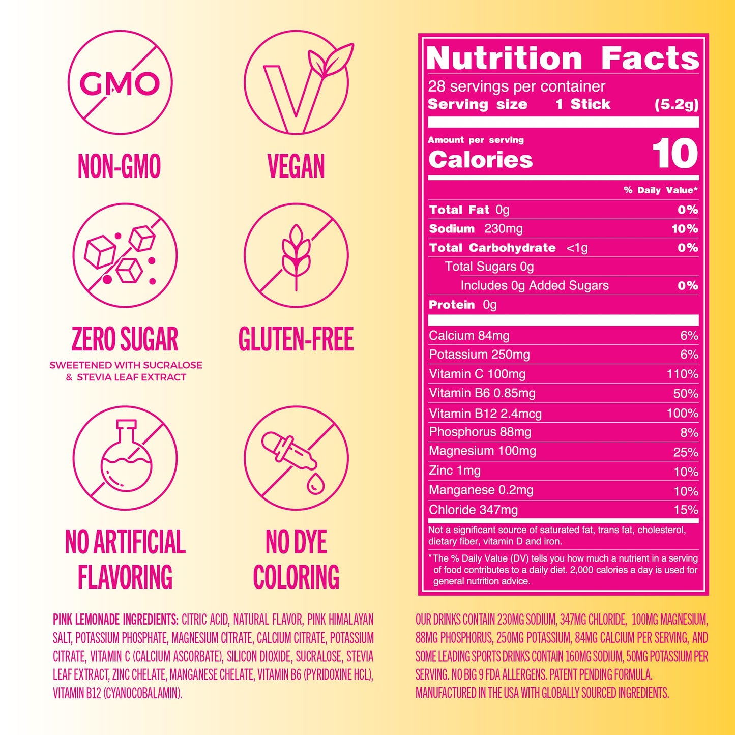 TREVI Electrolytes Powder Packets, Sugar Free Pink Lemonade, 28 Servings