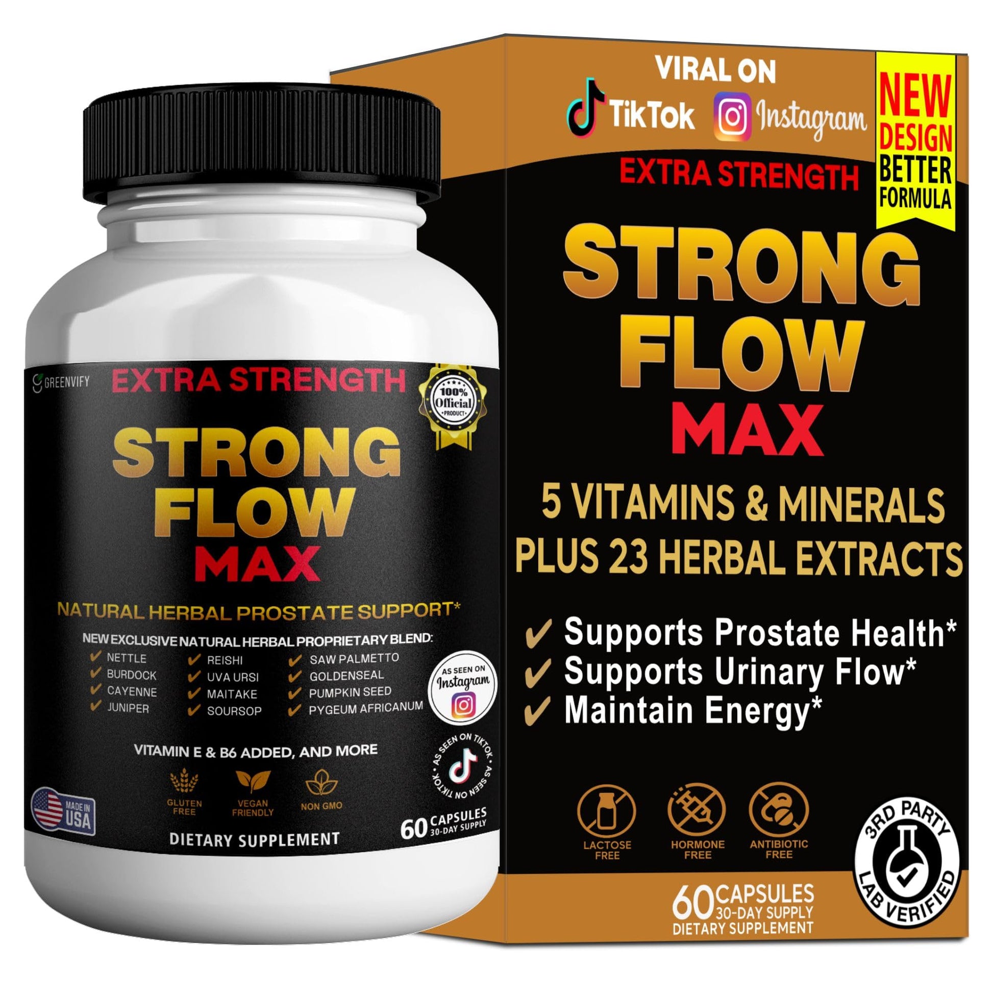 GREENVIFY Strong Flow Max Extra Strength Prostate Support Capsule 60 Count