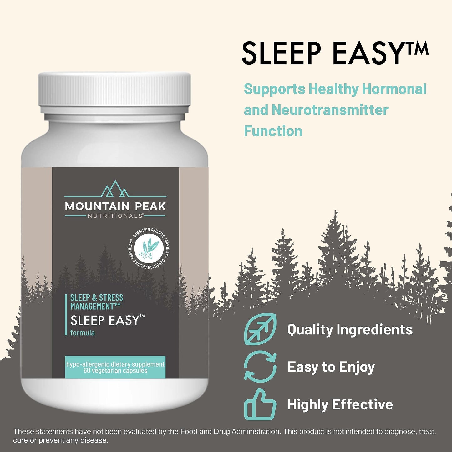 Mountain Peak Nutritionals Sleep Easy Sleep Support Supplement Promoting A Relaxed & Calm Mood - 5-HTP, Amino Acids, Melatonin, & Magnesium - Hypoallergenic Dietary Supplement, 60 Capsules
