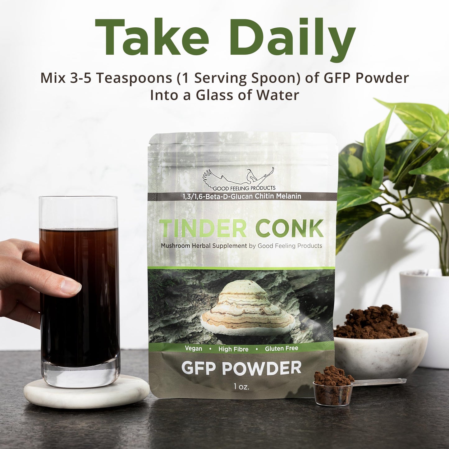 Good Feeling Products GFP Powder Mushroom Supplement Tinder Conk - Immune Support for Men & Women, 1 Ounce