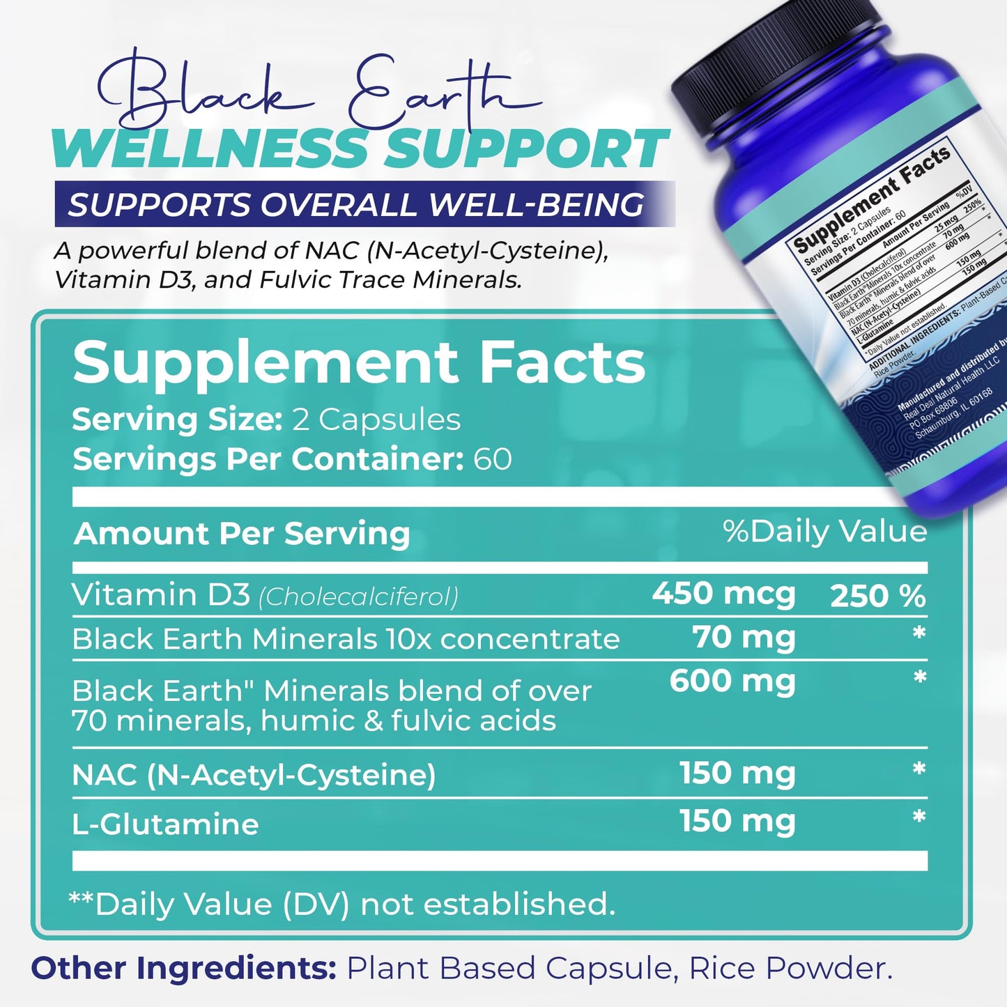 REAL DEAL NATURALS Black Earth Wellness Support Immune Formula Capsules 120