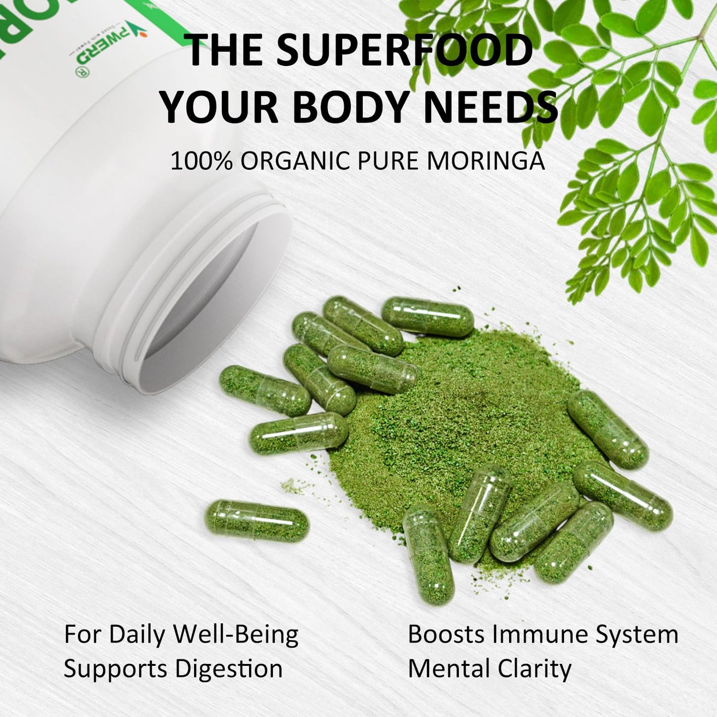 PWERD Moringa Pure Powder Oleifera Leaf Gummies, 200 Count