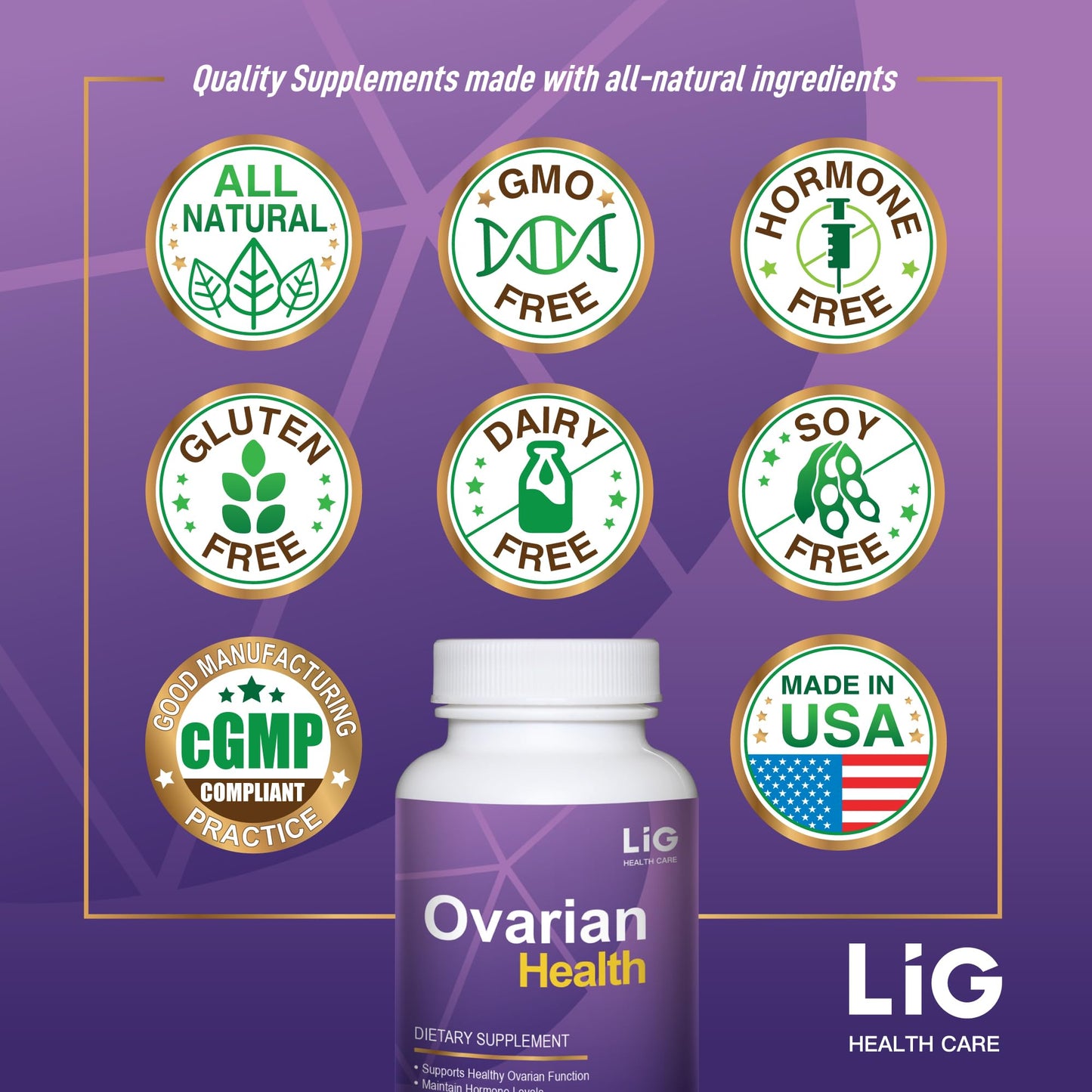 LIG Health Care Ovarian Health Natural Herbal Supplement for Women’s Hormone Balance - Cycle & Reproductive Health Support - Daily Comfort - with Honeysuckle Flower - Soy, Dairy & Gluten Free 60 Tablets