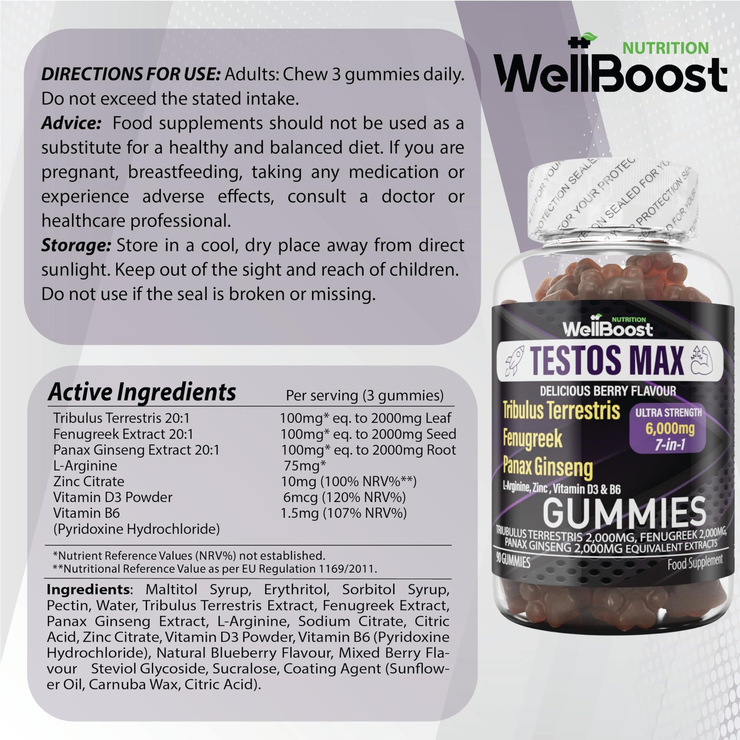 WellBoost Testos MAX Strength Gummies, 90 Gummies