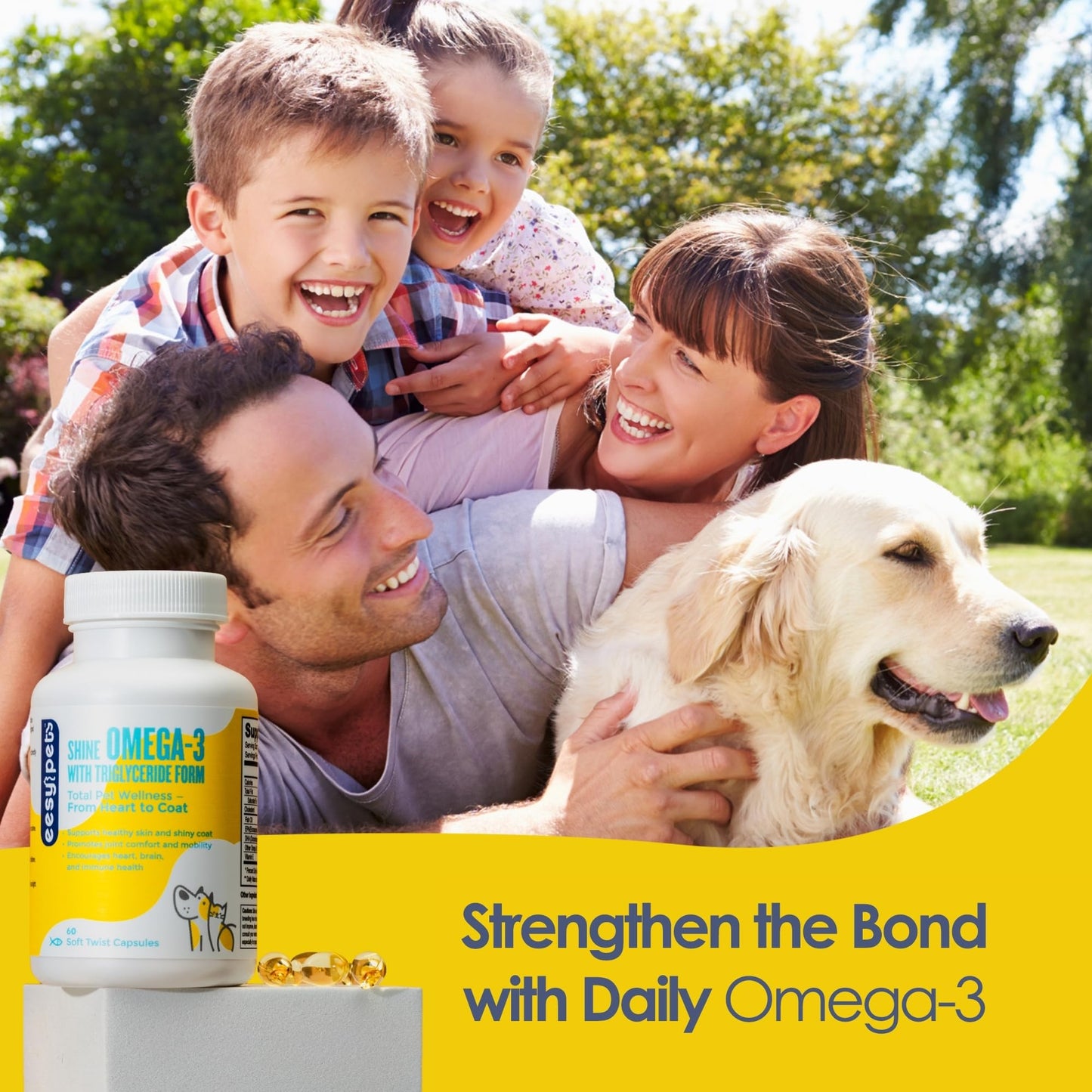 EESY PET Shine Omega-3 Fish Oil for Dogs & Cats, 60 Capsules