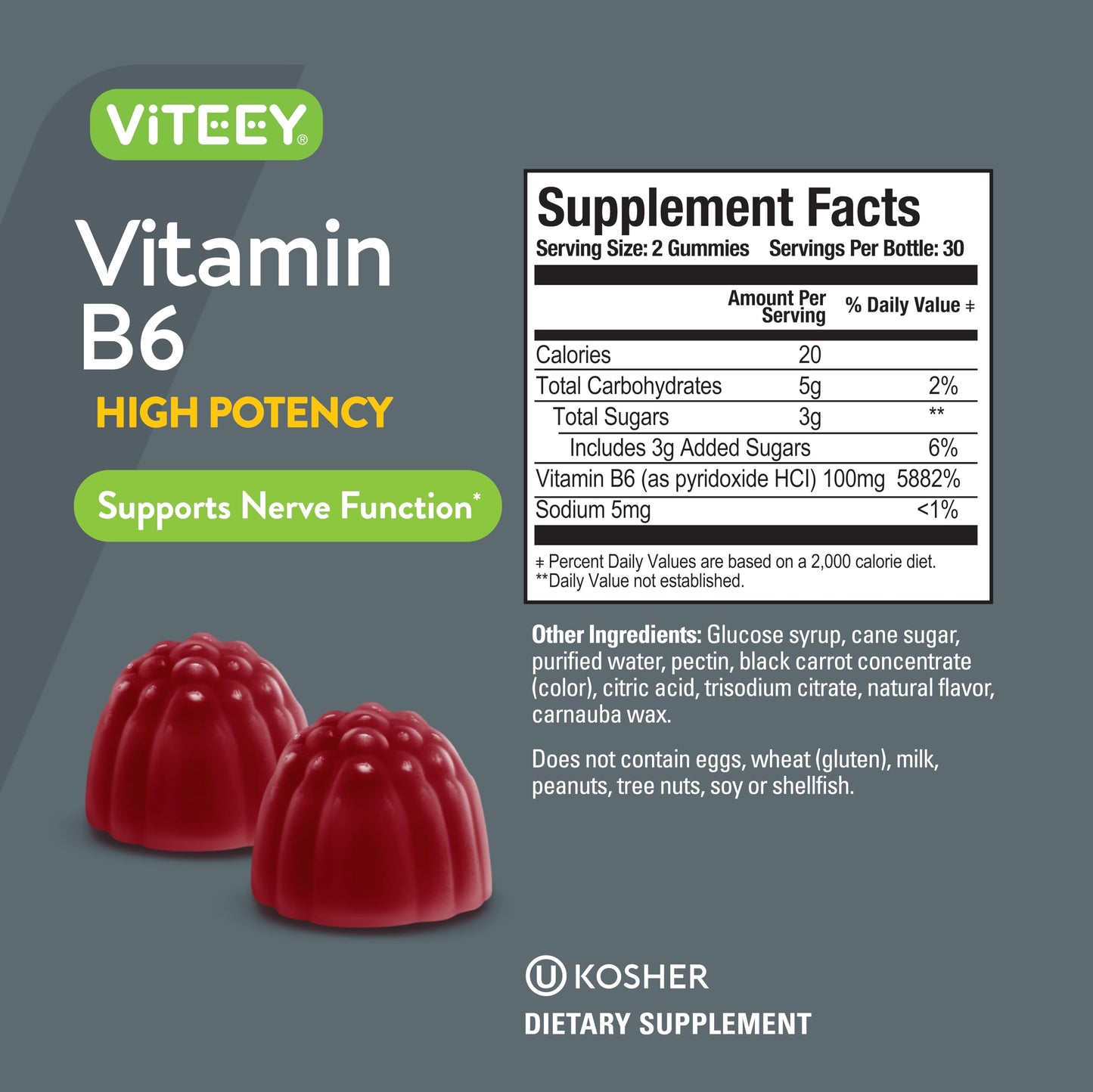 Viteey Vitamin B6 Gummies 60 Count