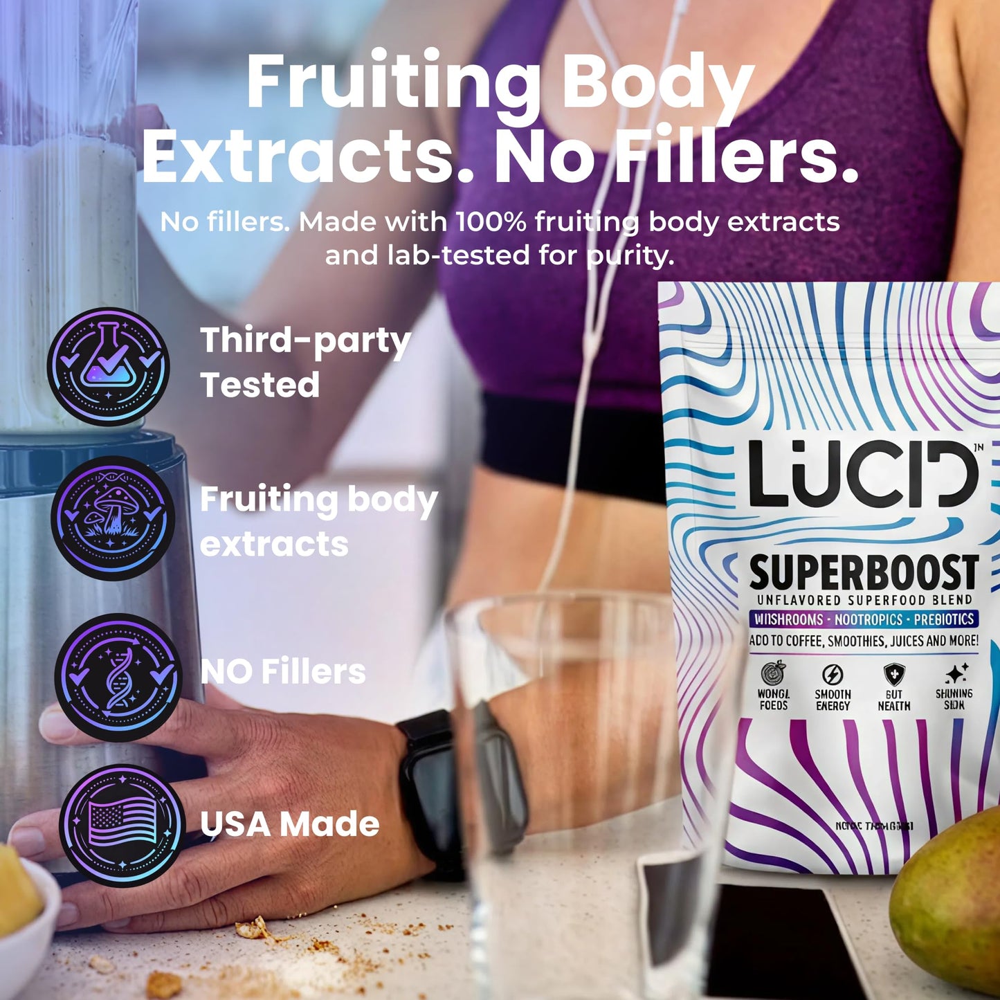 Lucid Superboost Mushroom & Nootropic Blend Powder, 7.94 oz