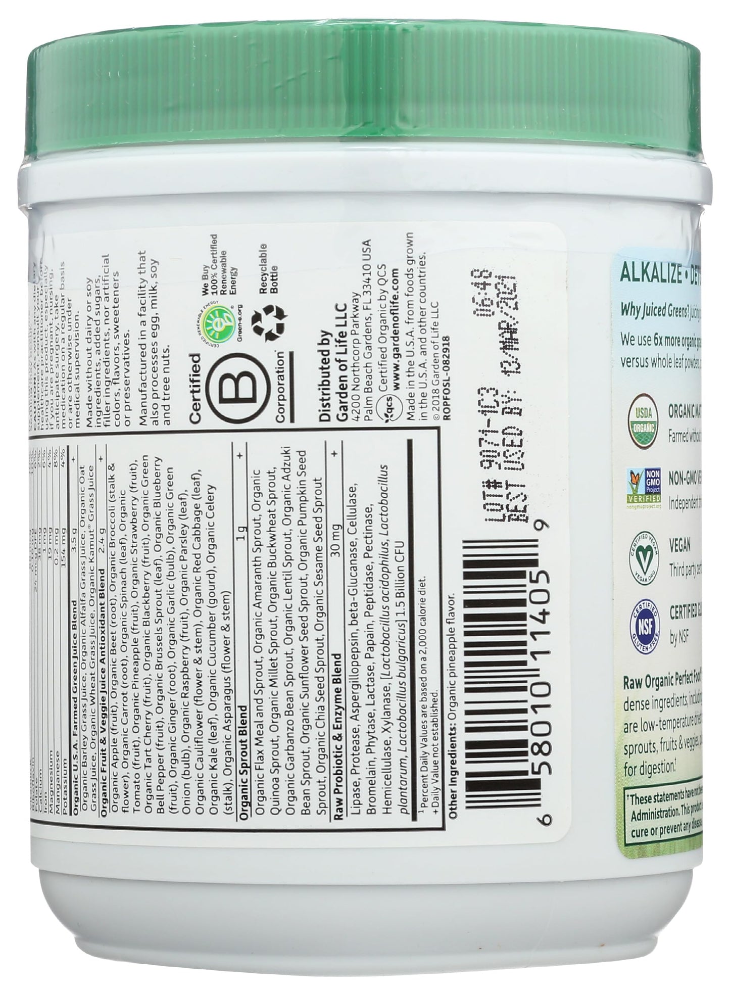 Garden of Life RAW Organic Perfect Food Green Superfood Juiced Greens Powder, 7.3 oz, 30 Servings