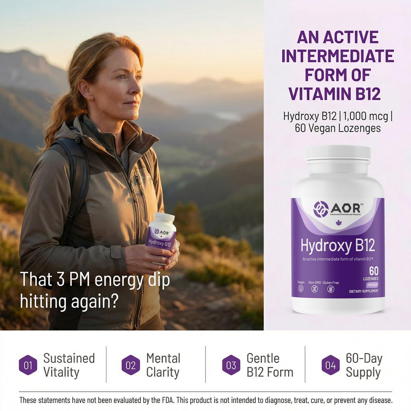 AOR Hydroxy B12 1000mcg Lozenges, 60 Count