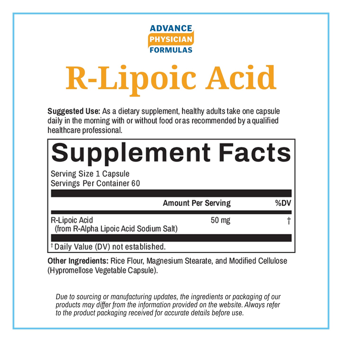Advance Physician Formulas R-Lipoic Acid 50 mg Capsule, 60 Capsules