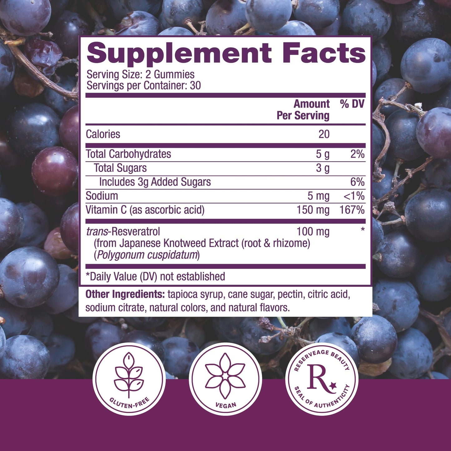 Reserveage Nutrition Resveratrol Gummies 100 mg 60 Count