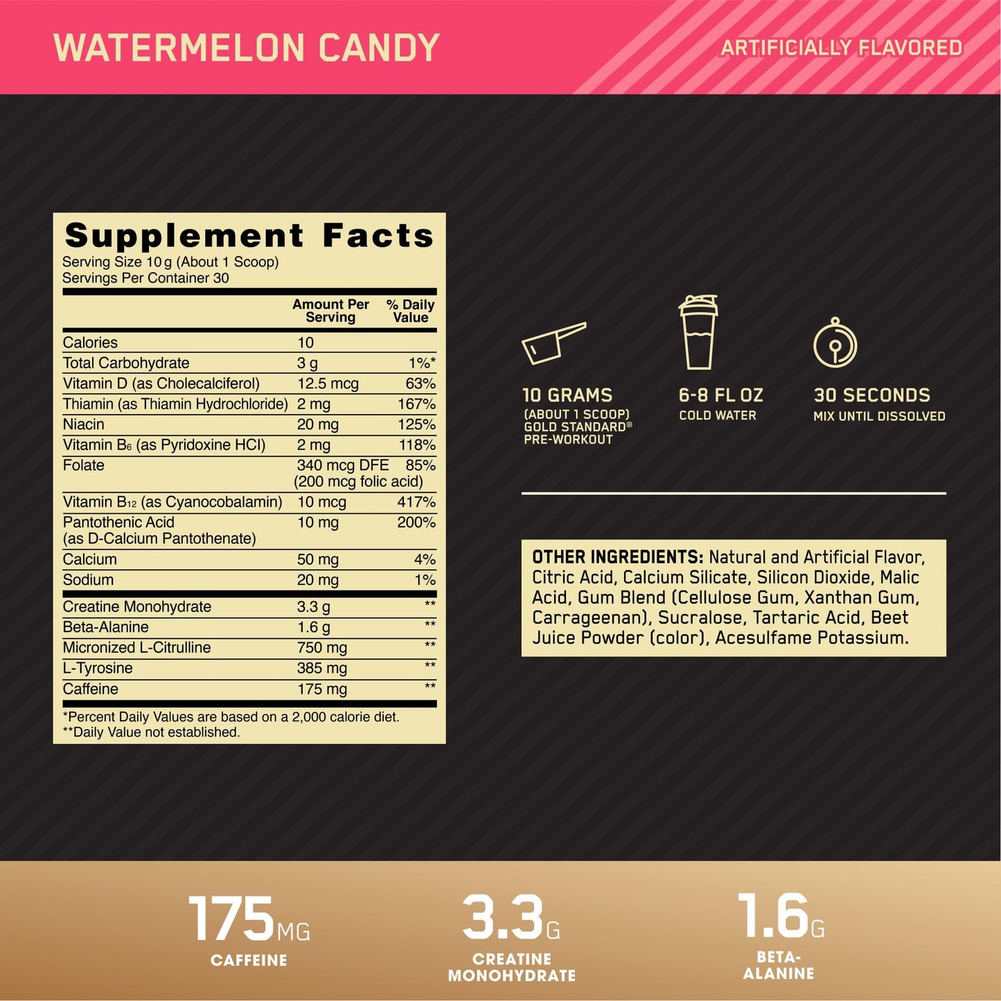 Optimum Nutrition Gold Standard Pre-Workout Powder Watermelon Candy, 30 Servings, 10.58 oz