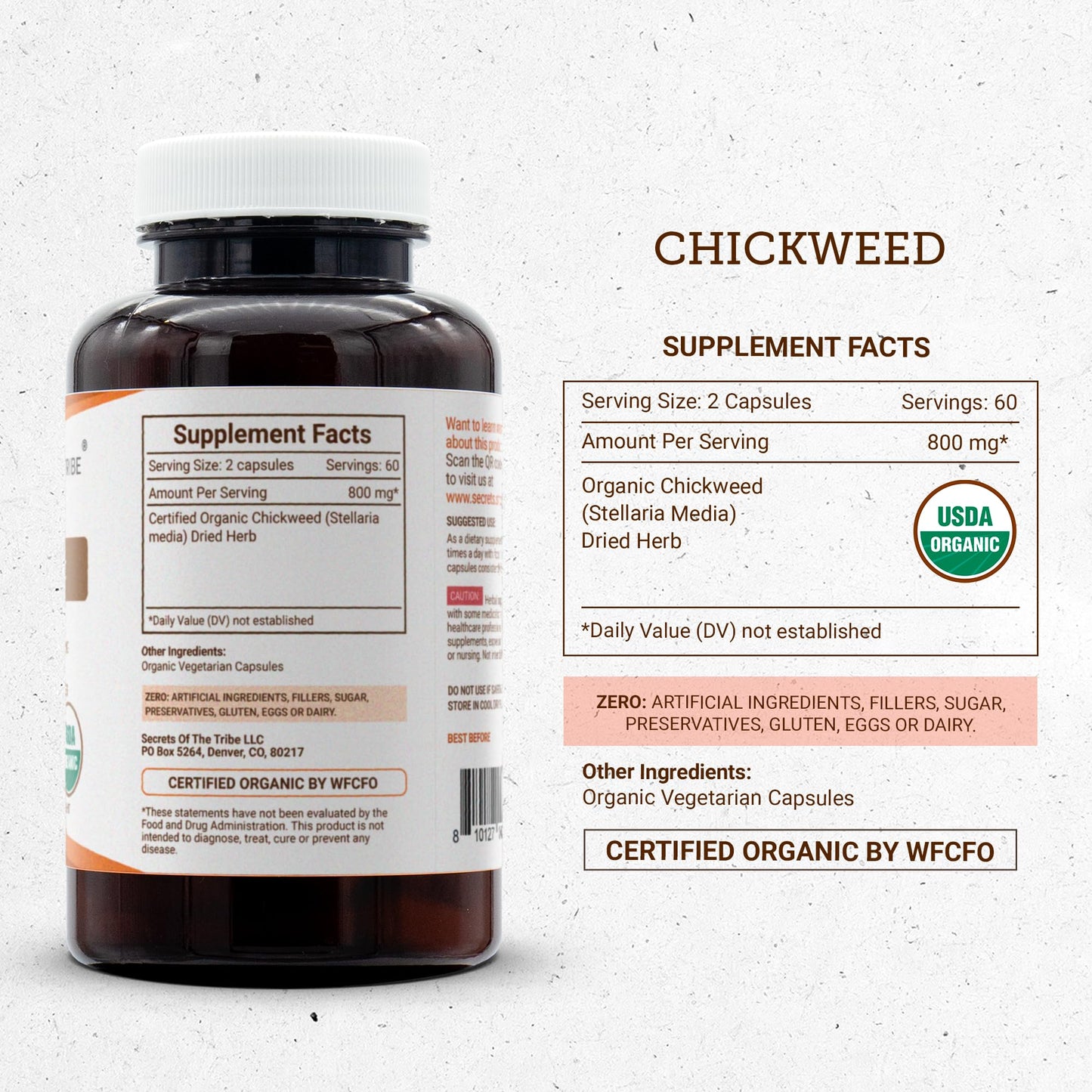 Secrets of the Tribe Chickweed Capsules, USDA Organic, 120 Count