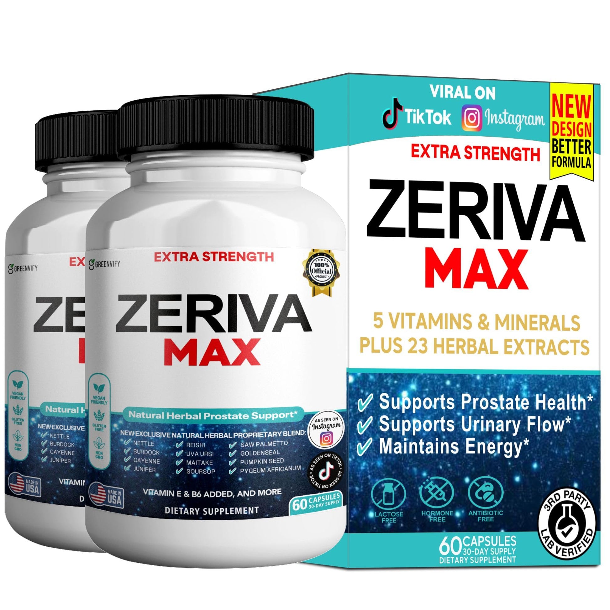GREENVIFY Zeriva Max Extra Strength Prostate Support Natural Herbal Supplement, 60 Capsules