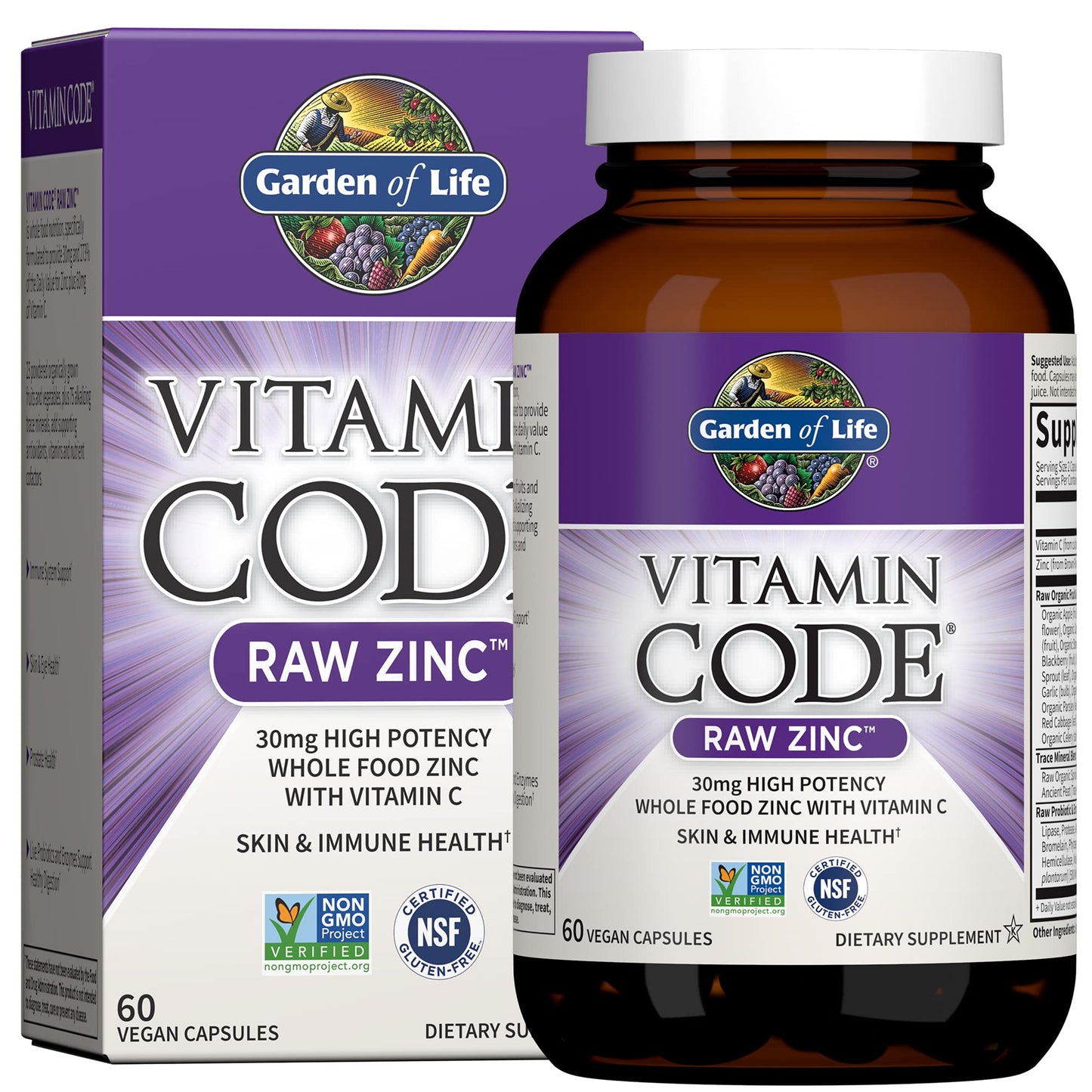 Garden of Life Organics Vegan Vitamin D3 Chewable Raspberry Lemon 2000 IU + Zinc 30 mg Raw Zinc Vitamin C Immune Health, 90 Chewables