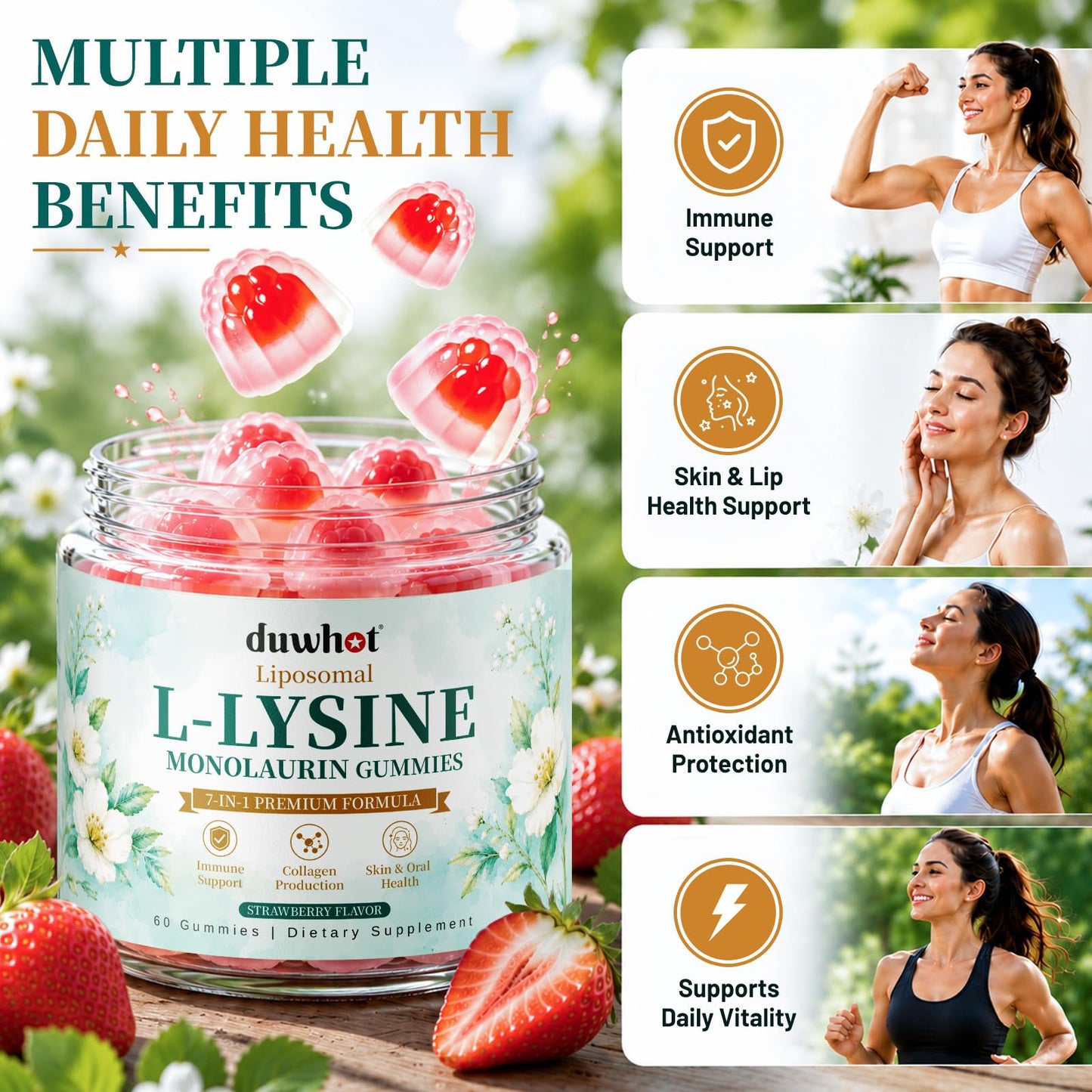 duwhot Liposomal Lysine Monolaurin Gummies 1200mg, 60 Count
