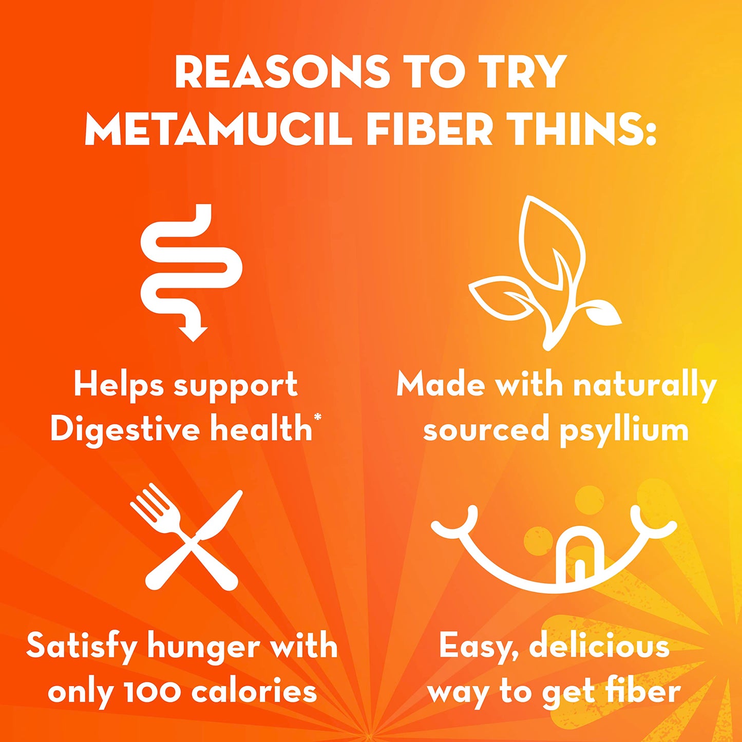Metamucil Fiber Thins Caplets Cinnamon Spice Plant Based Psyllium Husk, 5g Fiber per Serving, Supports Digestive Health, 24 Caplets