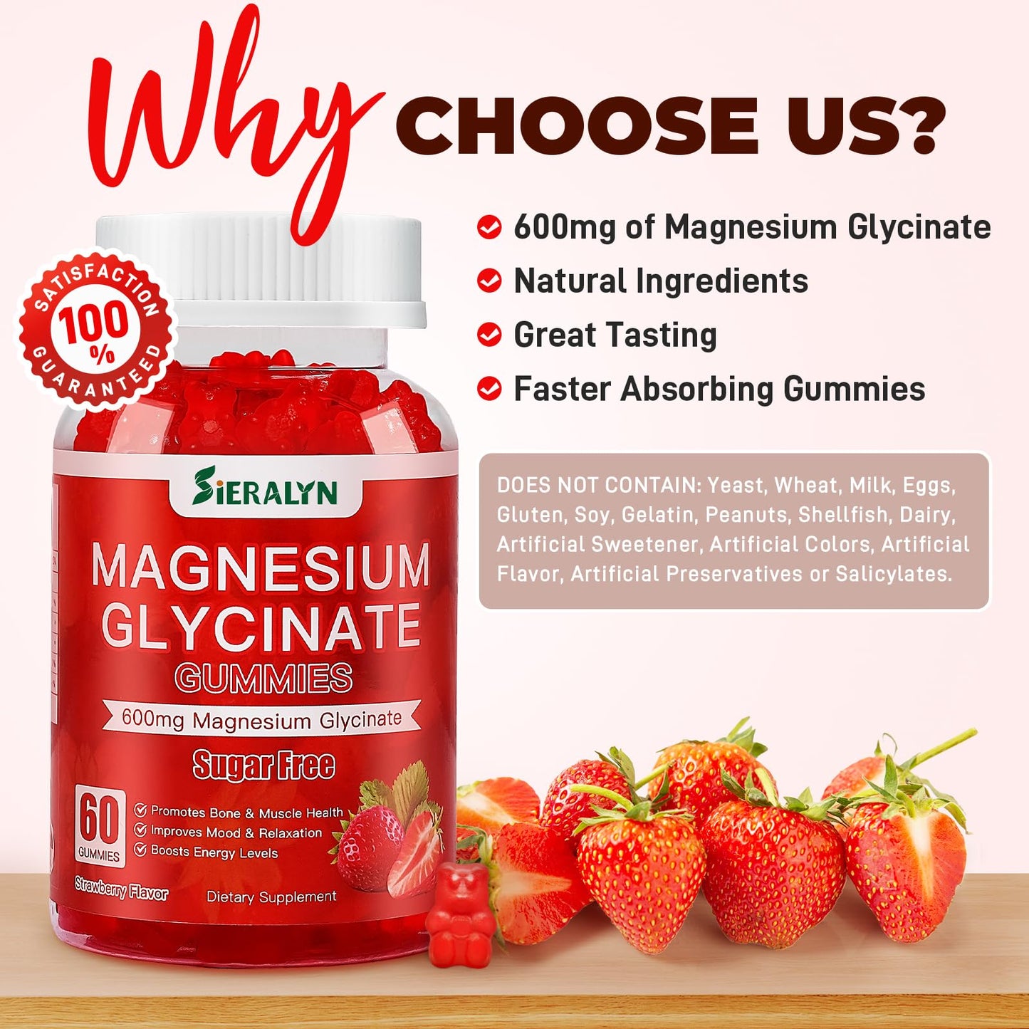 Sieralyn Magnesium Glycinate Gummies 600mg, 60 Count