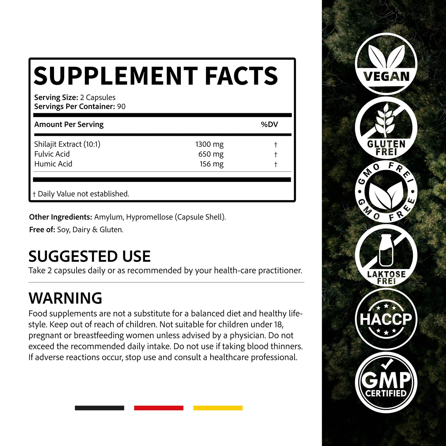 Naturalkraft Shilajit Capsules – High Strength with 1300 mg per Daily Serving (10:1 Extract), 650 mg Fulvic Acid & 156 mg Humic Acid – Himalayan Shilajit, Vegan & German Lab-Tested, 180 Capsules