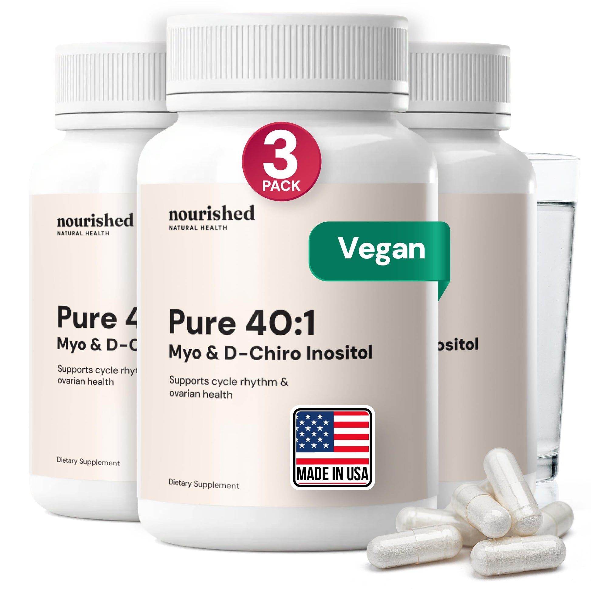 Nourished Natural Health 40:1 Myo-inositol & D-Chiro Inositol Supplement for Women with Fertility, Skin Health, or Menstrual Cycle Symptoms - Hormone Balance for Women, 360 Capsules