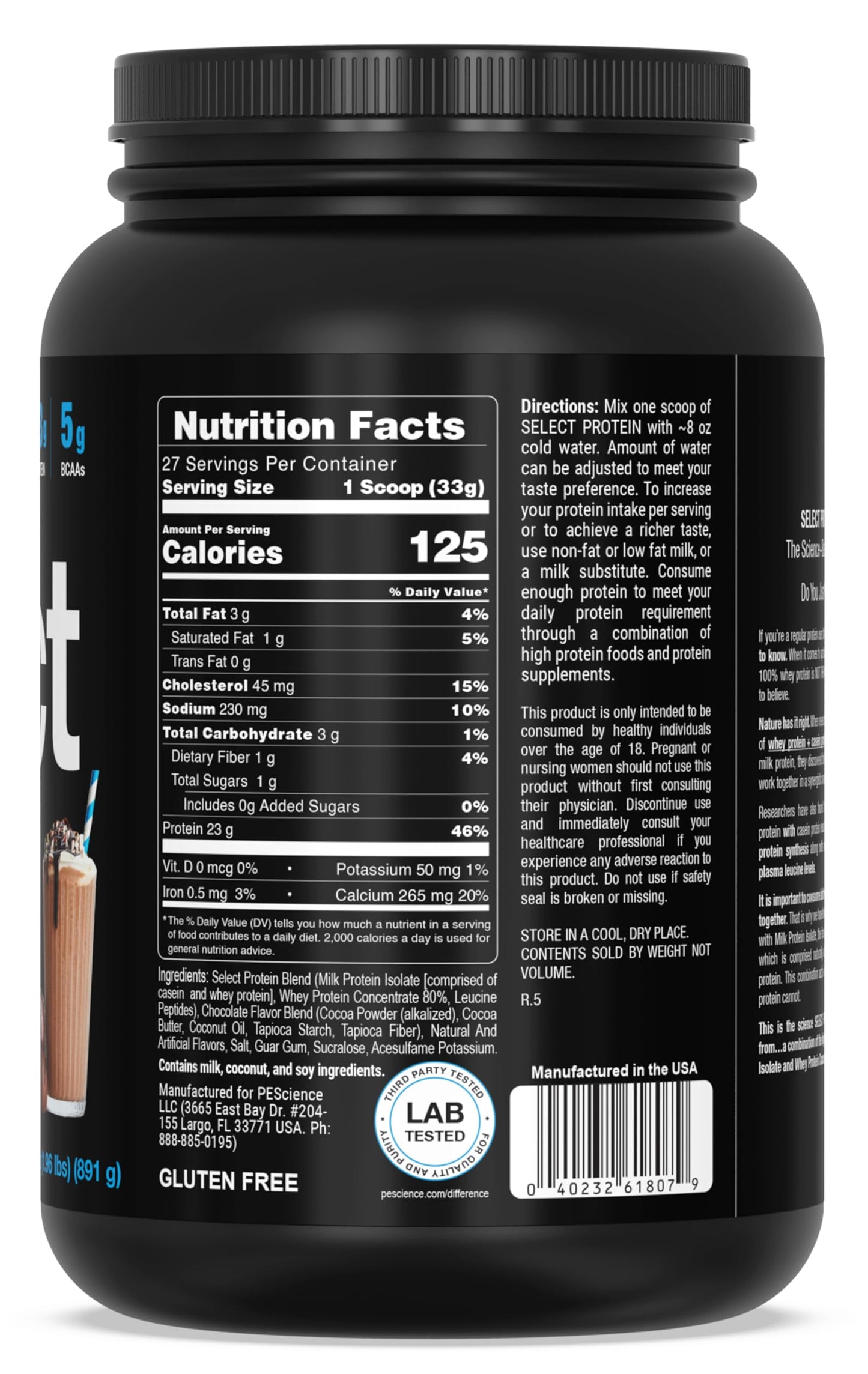 PEScience Select Protein Powder, Whey and Casein Blend, Lean Protein Powder for Women and Men, Low Calorie, Low Carb, Keto Friendly, Gluten Free, Chocolate Truffle, 27 Servings