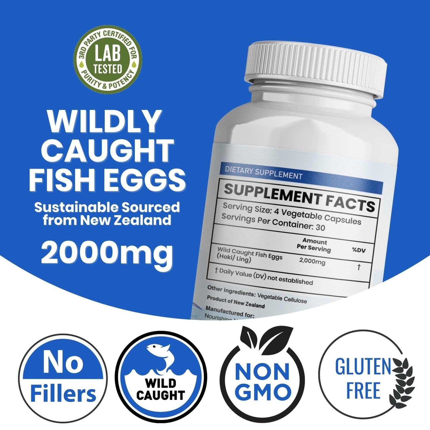 Nourishing Nutrients Wild Caught Fish Eggs 2,000mg Omega 3-6-9 EPA & DHA Support Capsules, 120 Capsules
