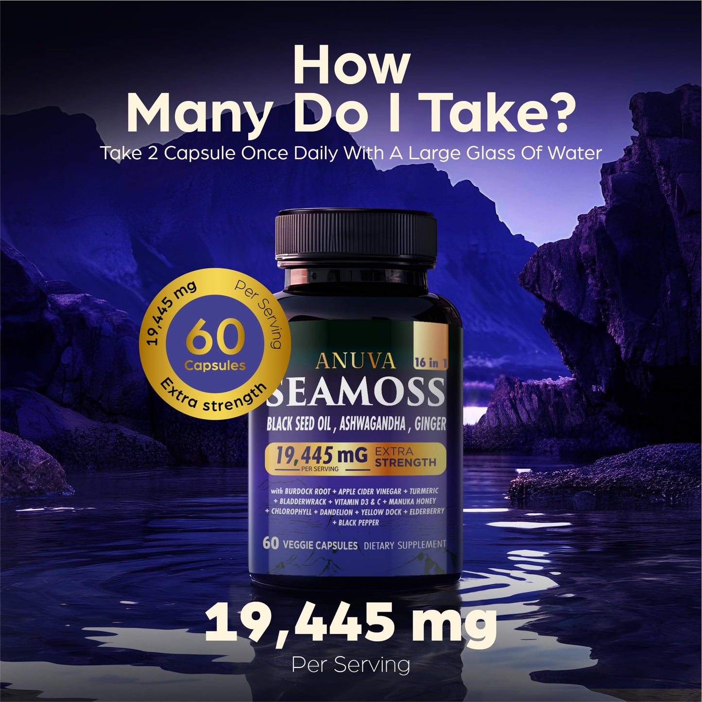 Anuva 16-in-1 Sea Moss Capsules, 60 Capsules