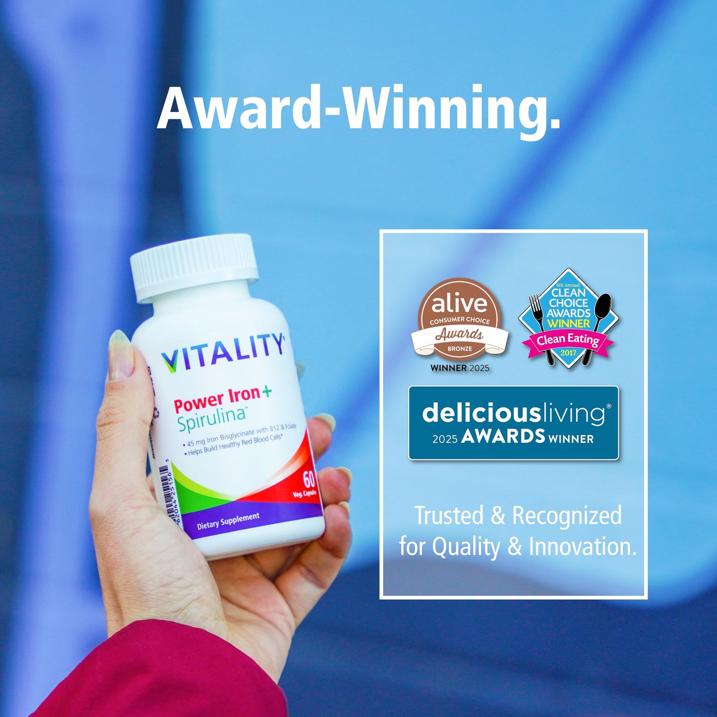 Vitality Power Iron + Spirulina 45mg Iron Capsules 60 Count