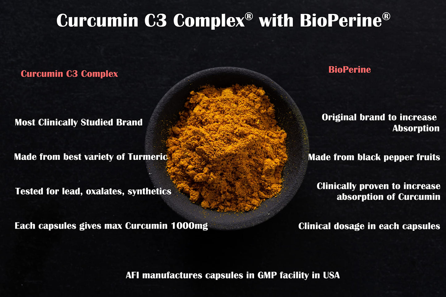 AFI America's Finest Inc Curcumin C3 Complex 500mg with BioPerine Veg Capsules, 60 Count