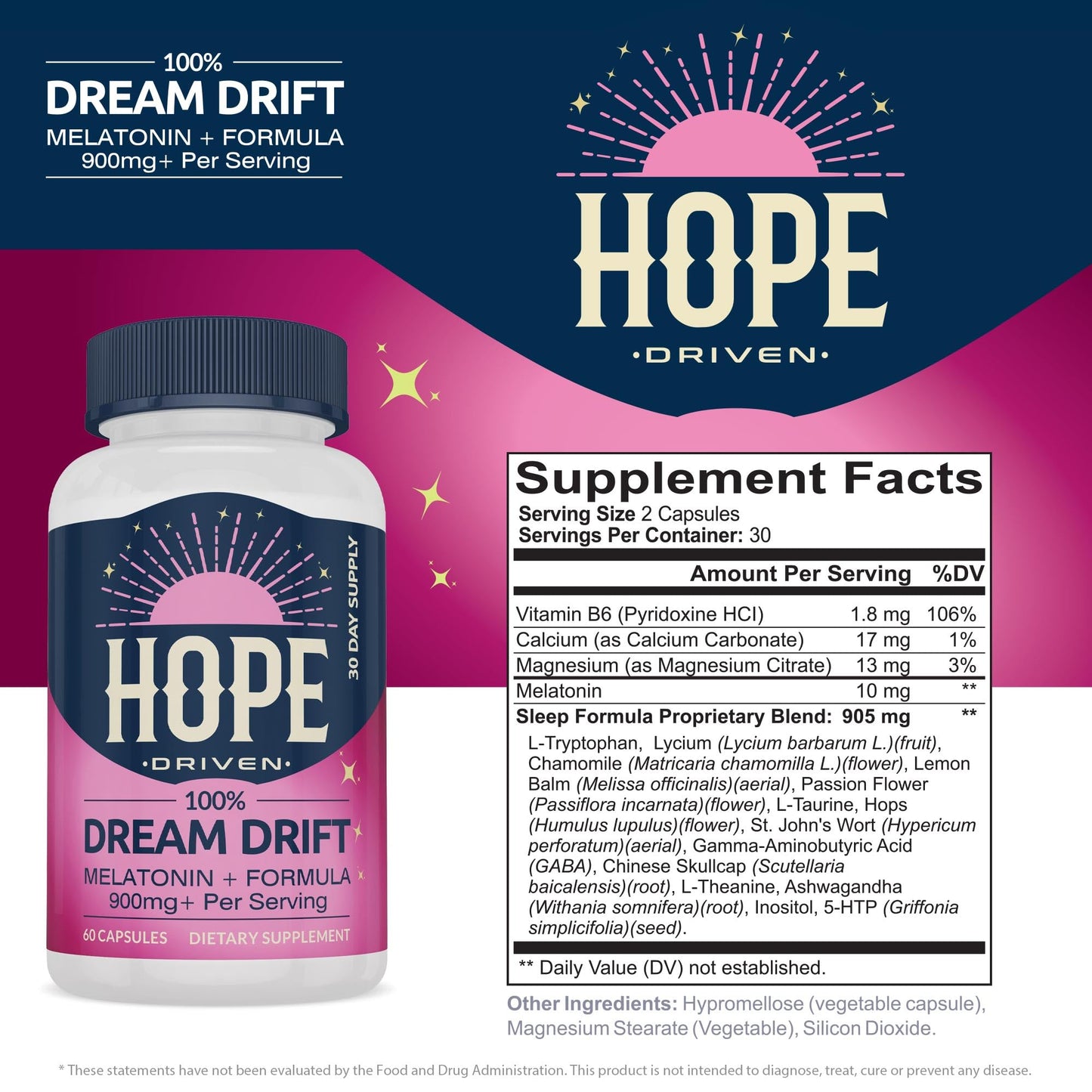Hope Driven Dream Drift Melatonin+ Sleep Aid Capsules, 60 Count
